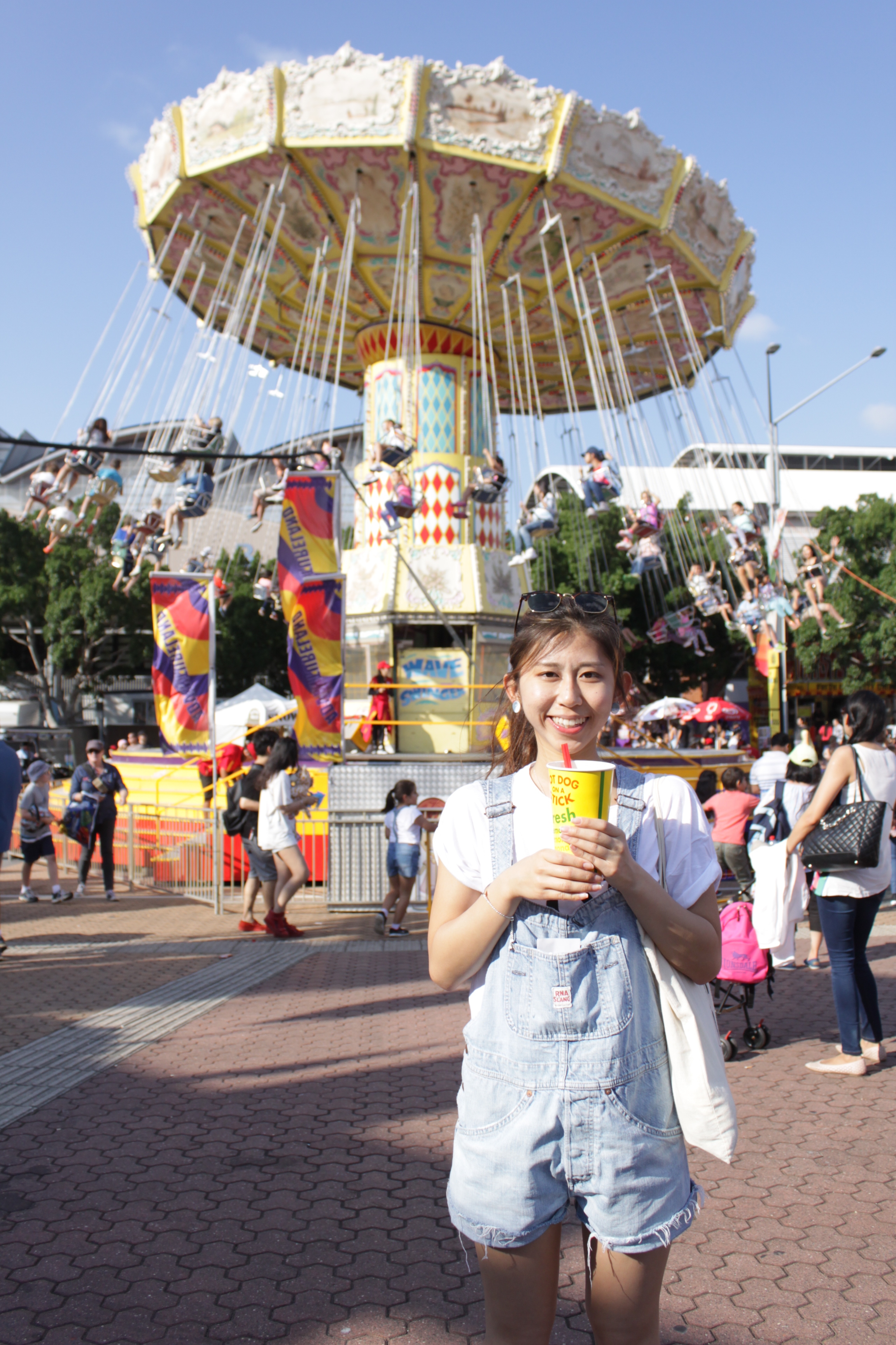 Bershka printed tee shirt / RNA denim dungarees / Vans white slip on