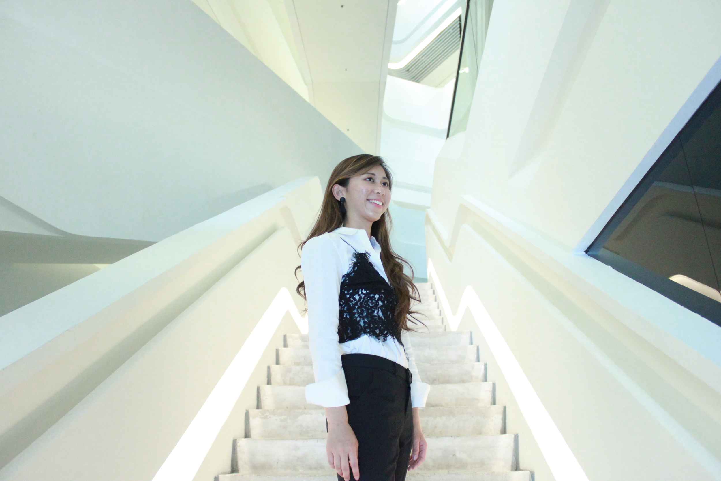 Theory white shirt / Zara lace bralette / Korea black cropped pants / Mango slides