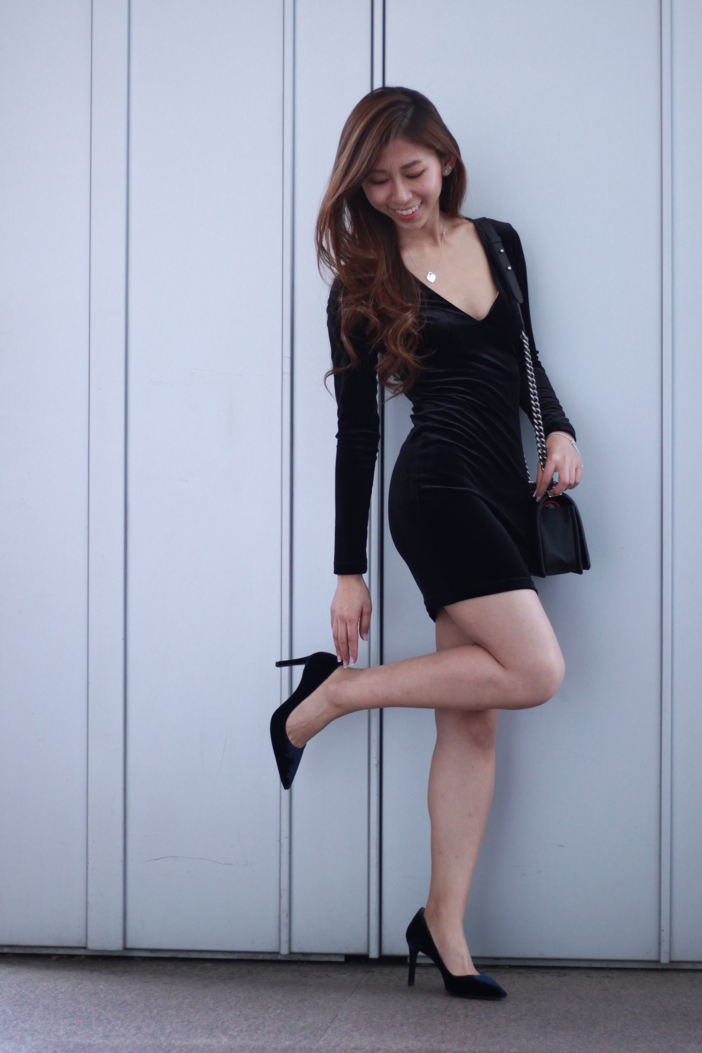 On me: Topshop velvet black dress / Prada velvet pumps / Chanel Boy