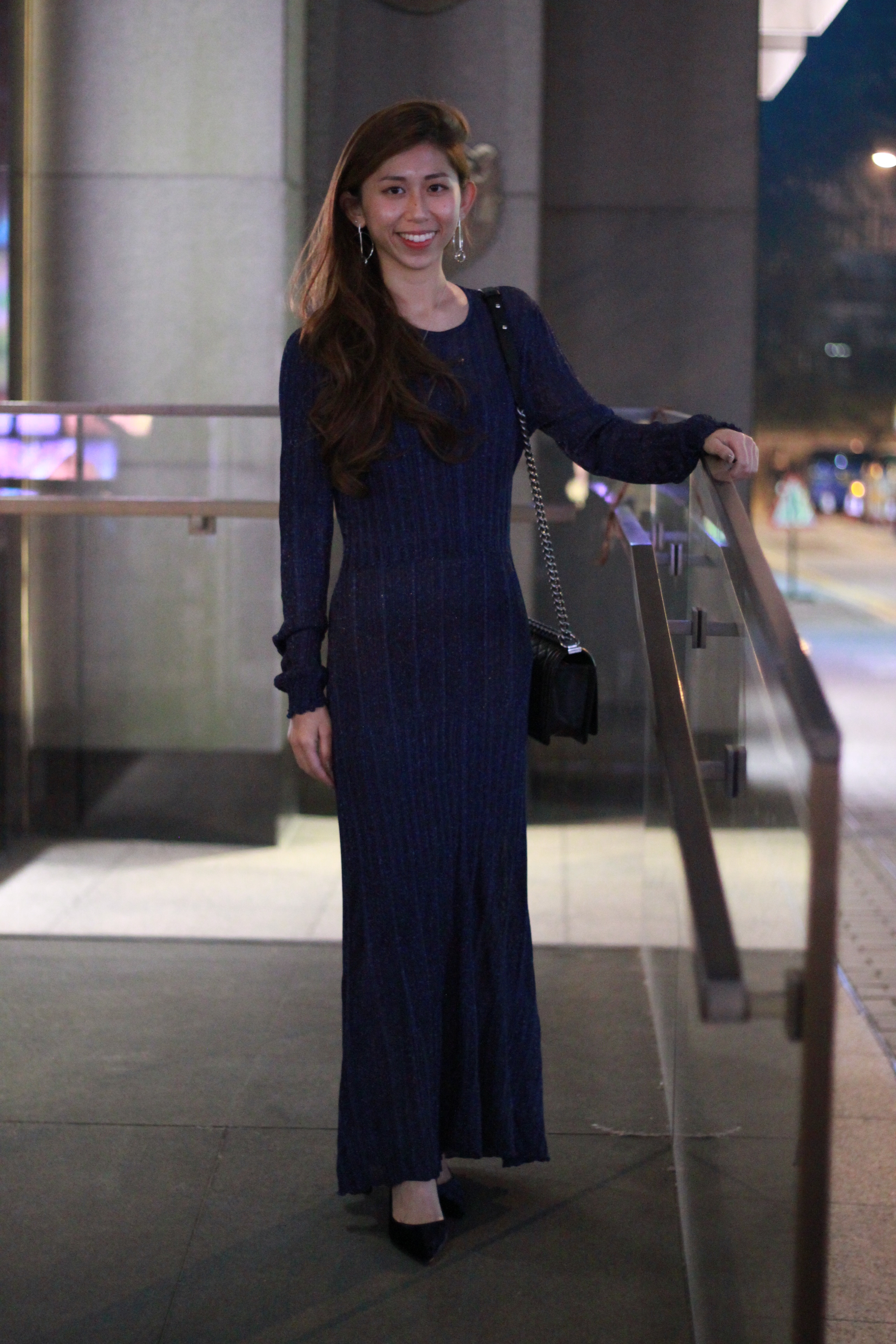 Zara maxi dress / Prada velvet pumps / Chanel boy bag / Emoda earrings