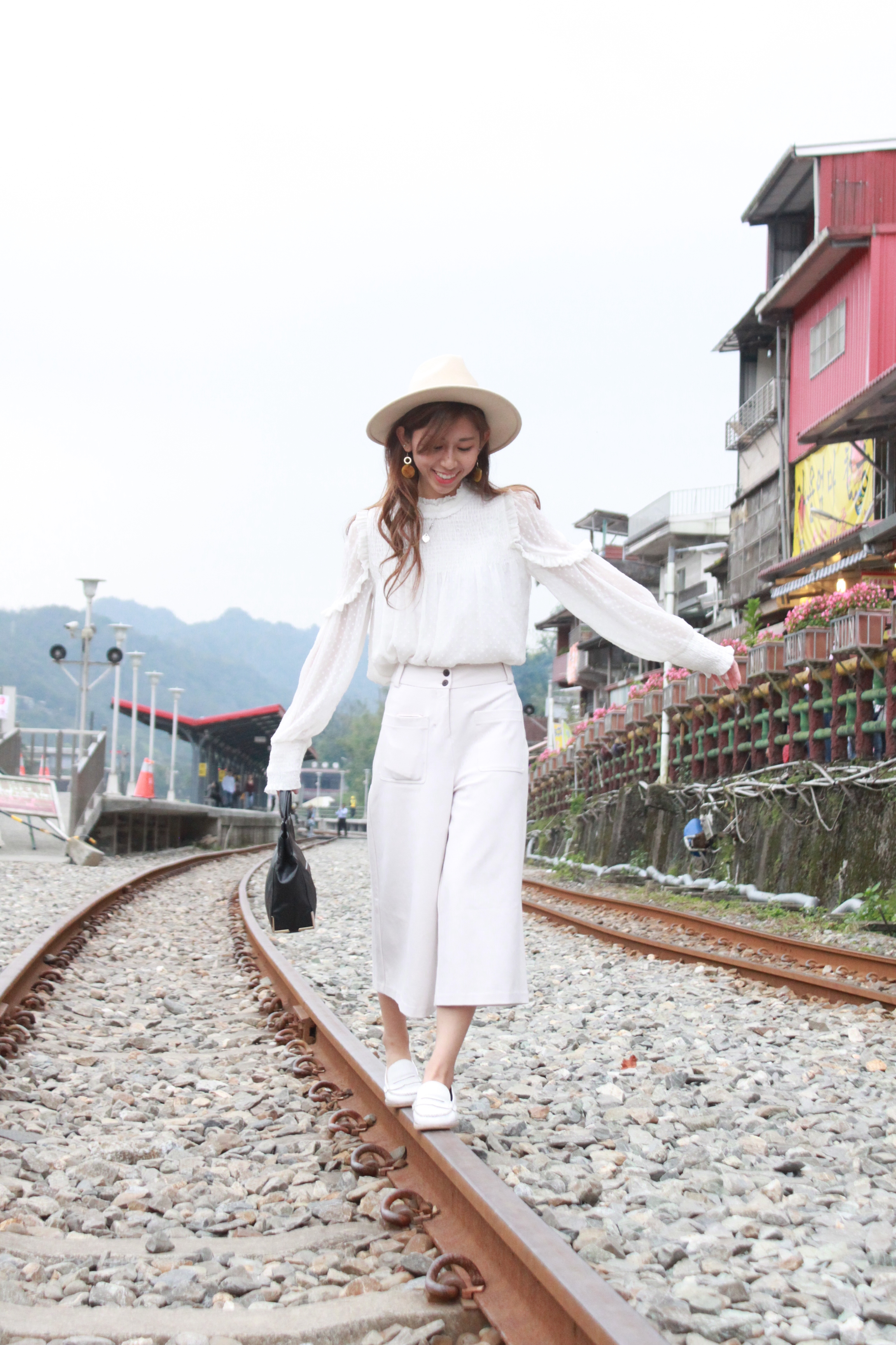 Zara white plumetis top / Giordano Ladies wide pants / Placebo white loafers / LackofColor The Oracle