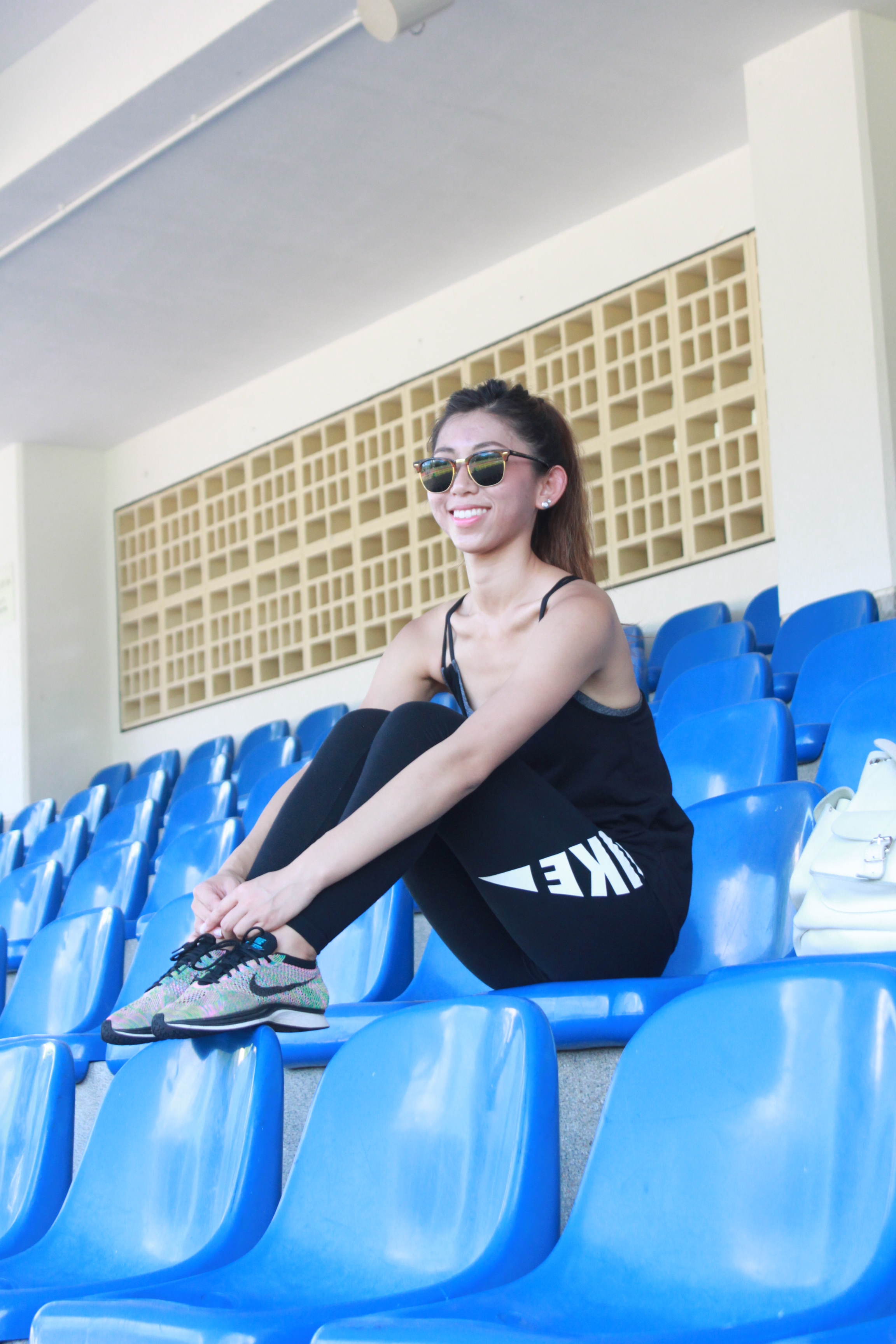 Sixty-eight 2-in-1 top / Nike pants / Nike Flyknit Race Green Strike Black Blue Lagoon Pink Pow 