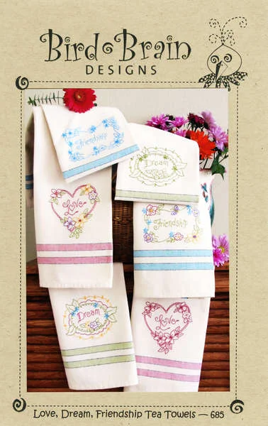 Bird Brain Designs Love, Dream, Friendship Tea Towels Pattern — Oh Sew Retro