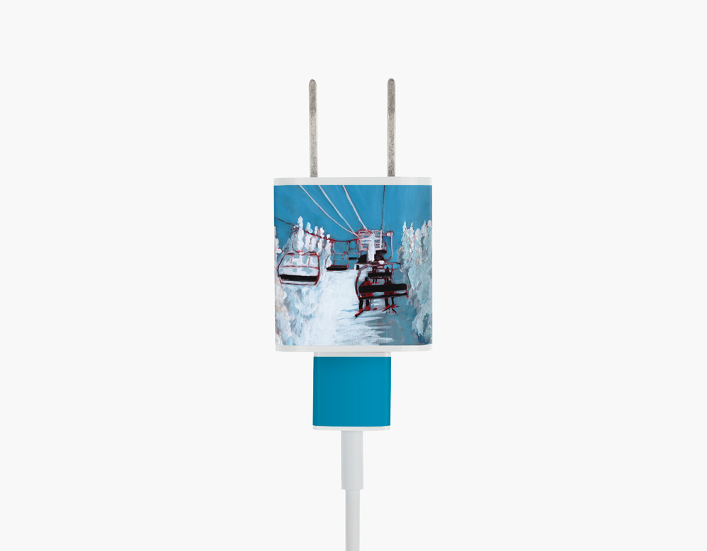"Downhill Skiers" Meo Labels for iPhone and Apple Watch Chargers