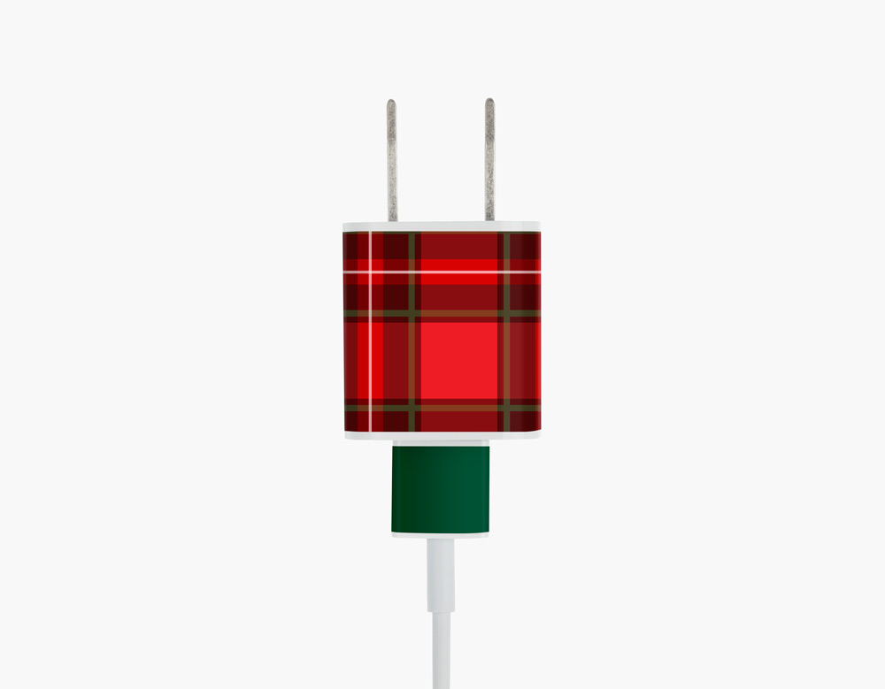 "Holiday Plaid" Meo Labels for iPhone and Apple Watch Chargers