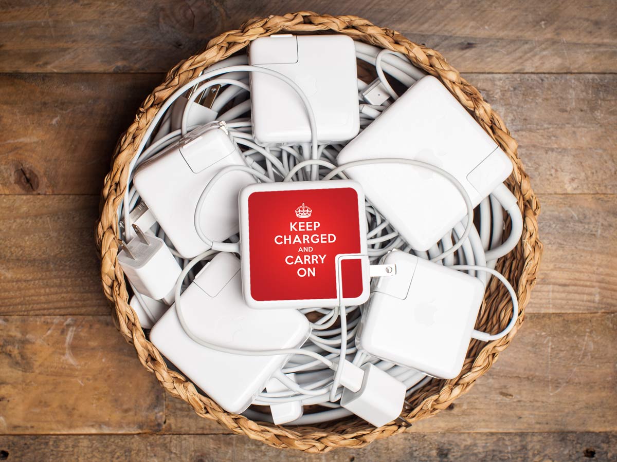 Meo's Keep Charged and Carry On Removable Adhesive Label for Mac Chargers
