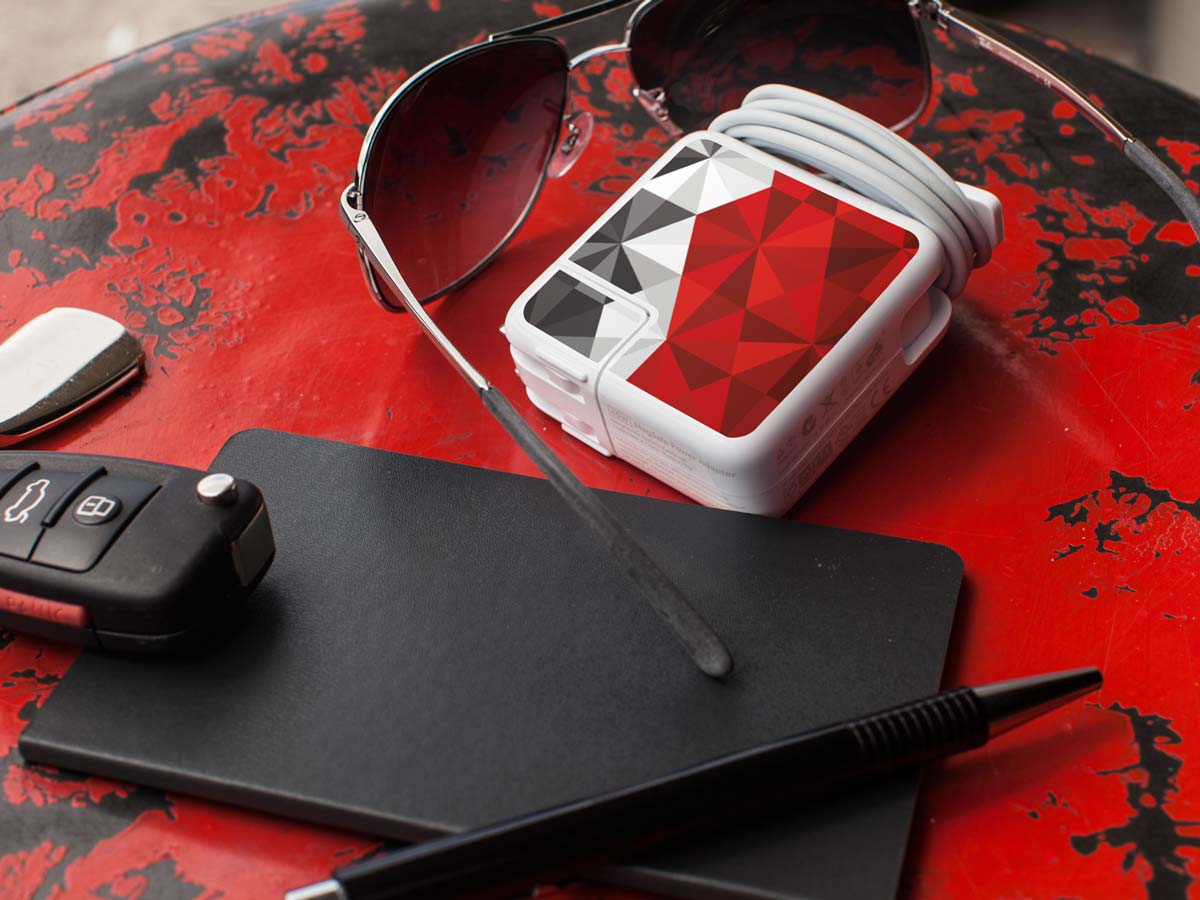 Meo's Red Geometric Removable Adhesive Label for Mac Chargers