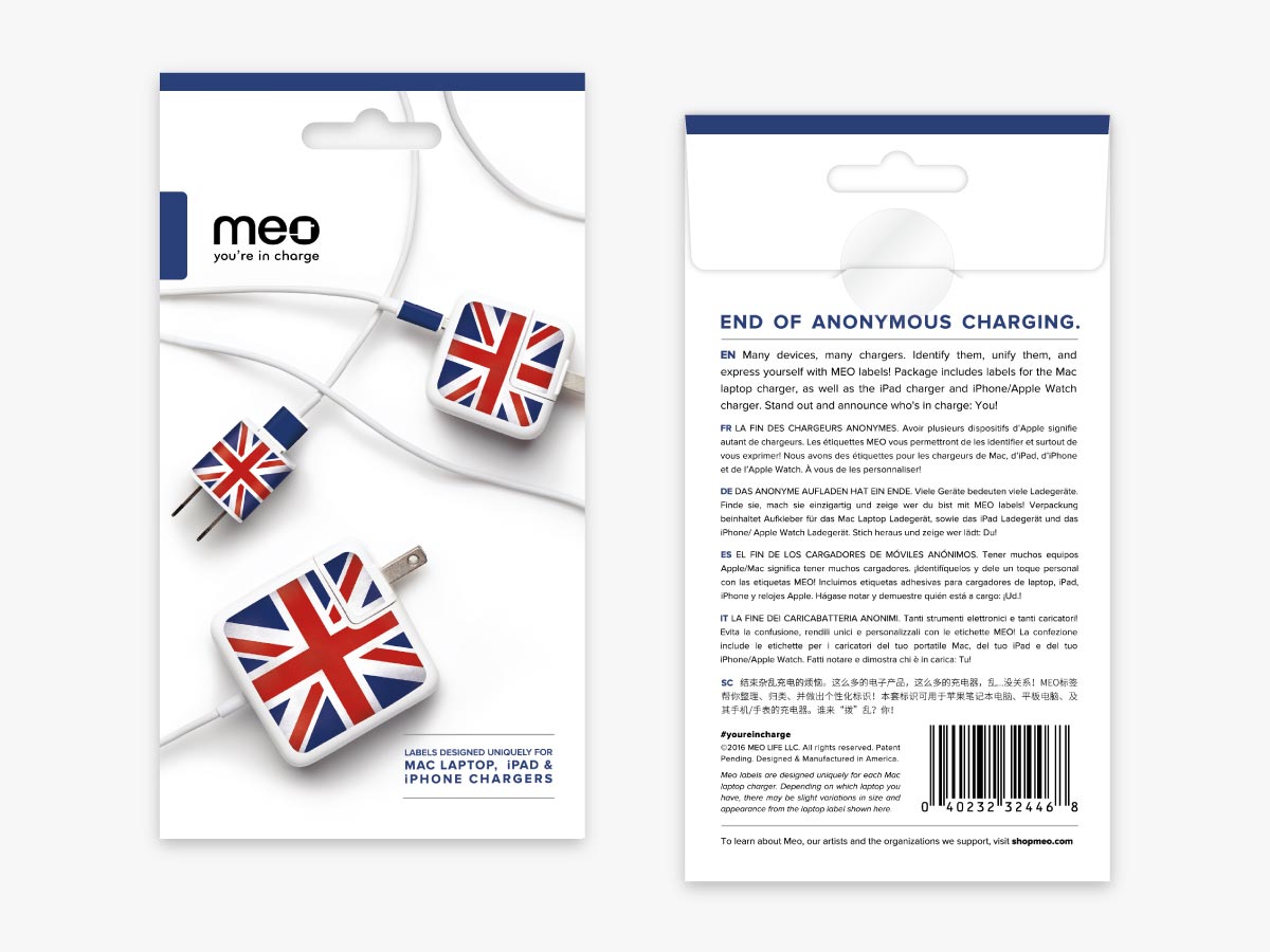 Meo's Union Jack British Flag Adhesive Label for Mac Charger