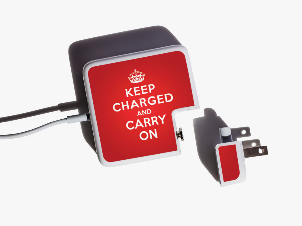 Meo's Keep Charged and Carry On Removable Adhesive Label for Mac Chargers
