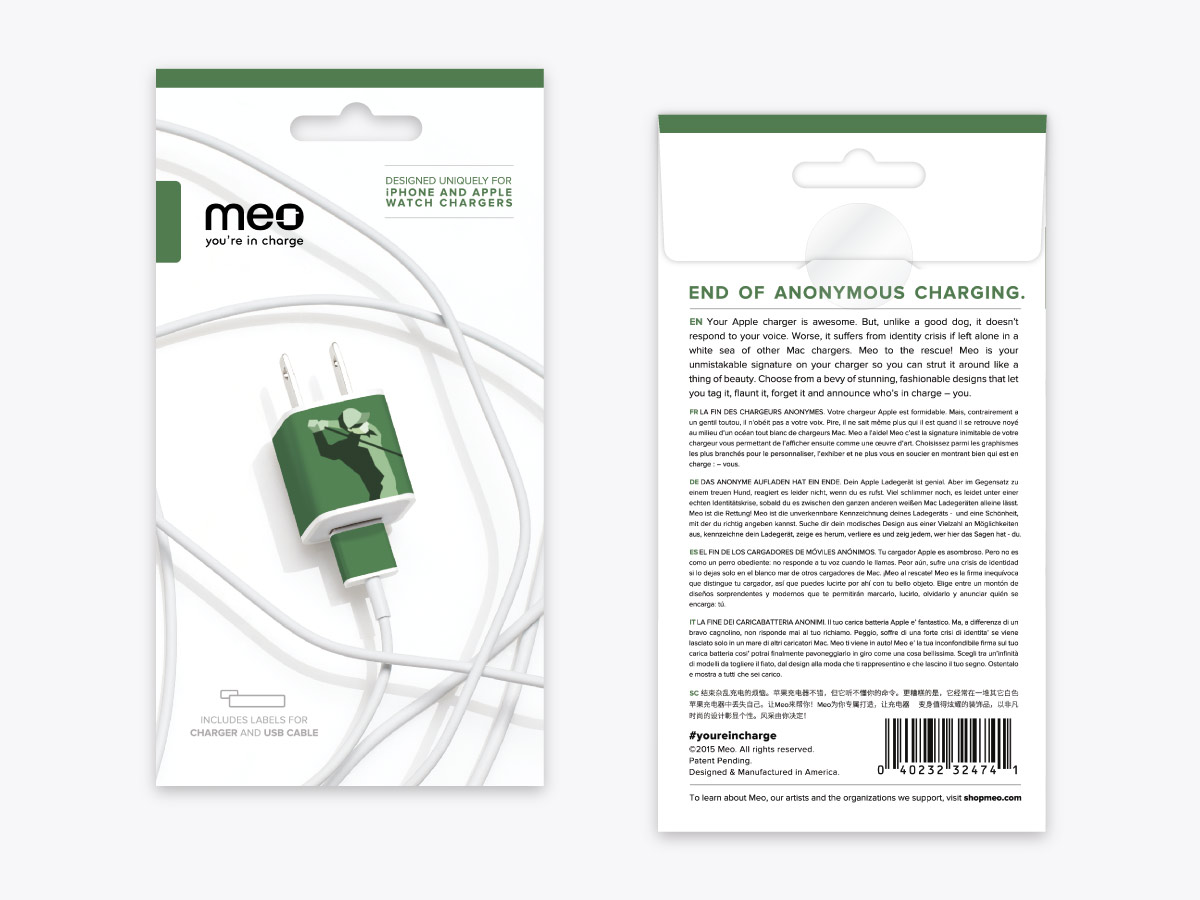 Meo's Hole in One Golfer Removable Adhesive Label for iPhone Charger