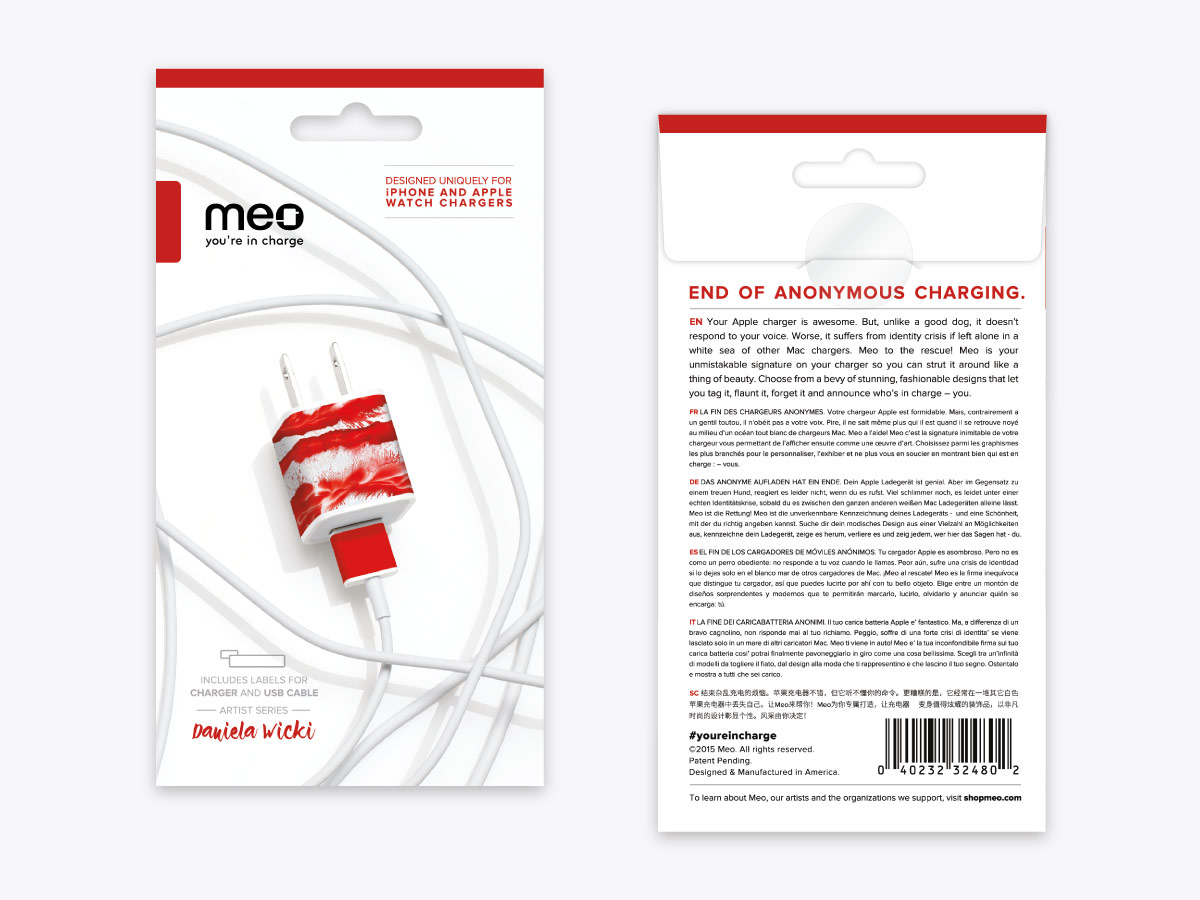 Meo's Daniela Wicki WOW removable adhesive label for iPhone charger