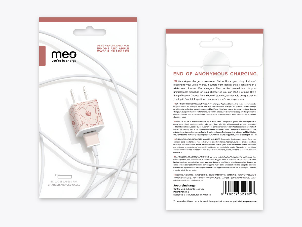 Meo's Pink Poppy Flowers removable adhesive label for iPhone charger