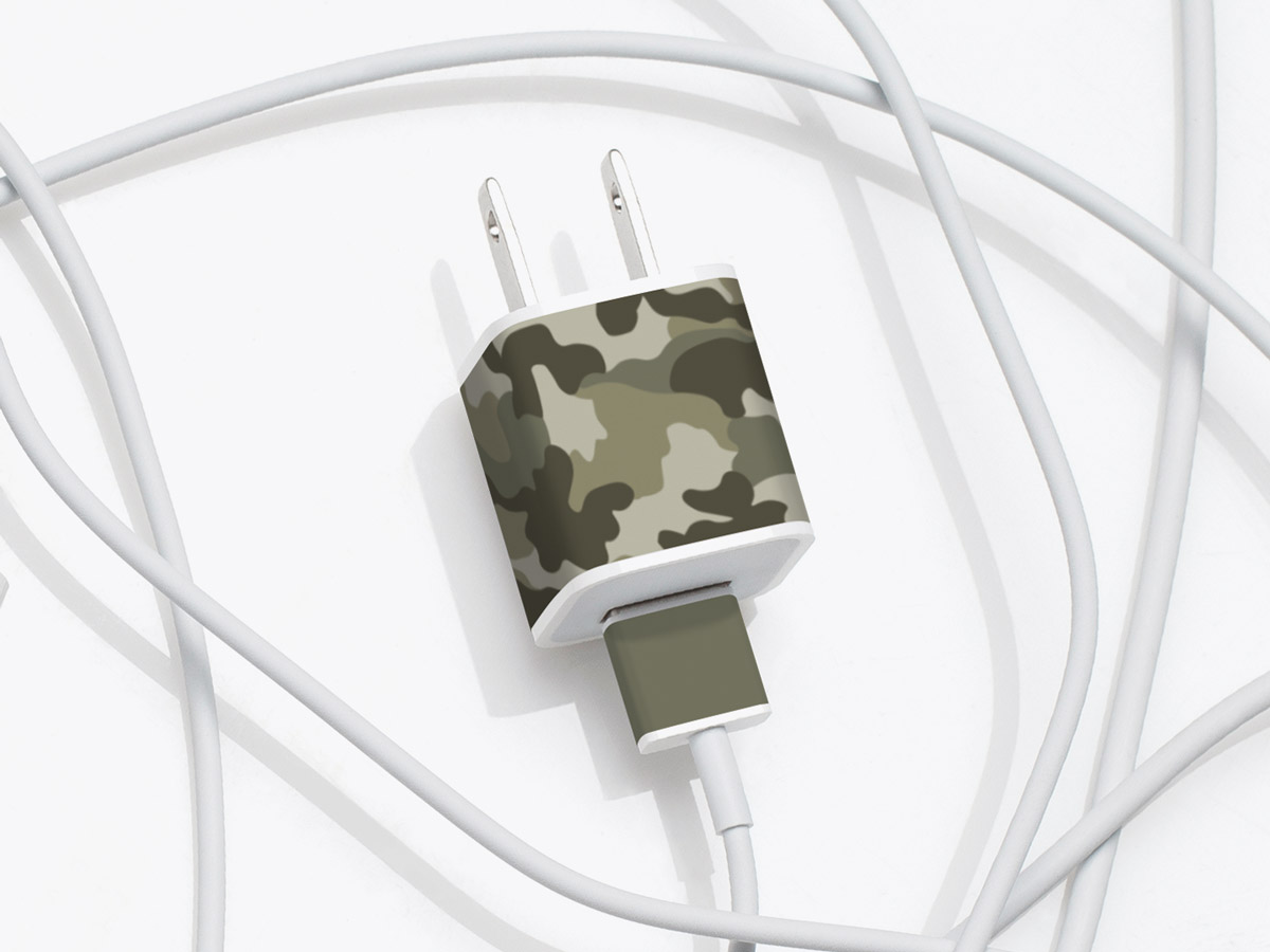 Meo's Green Camo Camouflage removable adhesive label for iPhone charger