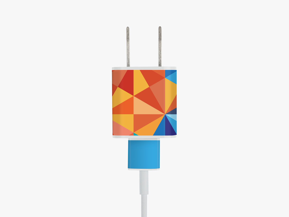 Meo's colorful geometric removable adhesive label for iPhone charger