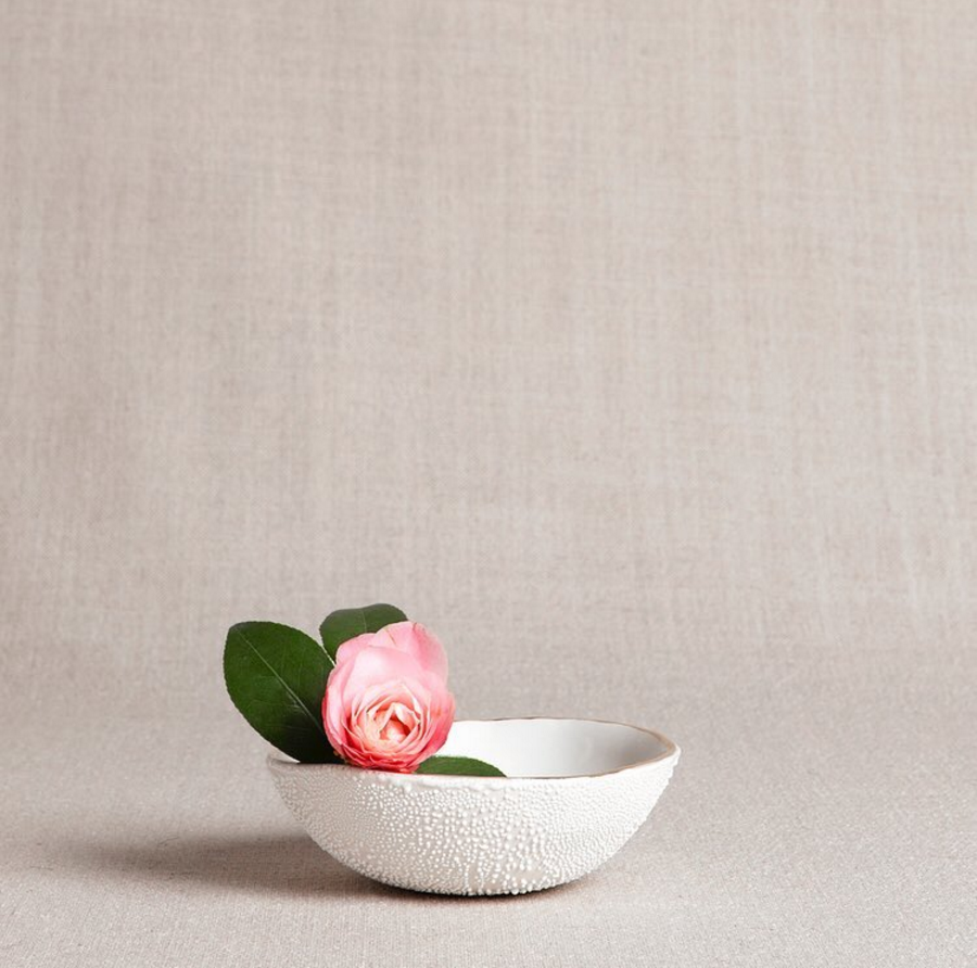A stunning photo of a ceramic bowl by Honeycomb Studio , taken at the level of the product. 