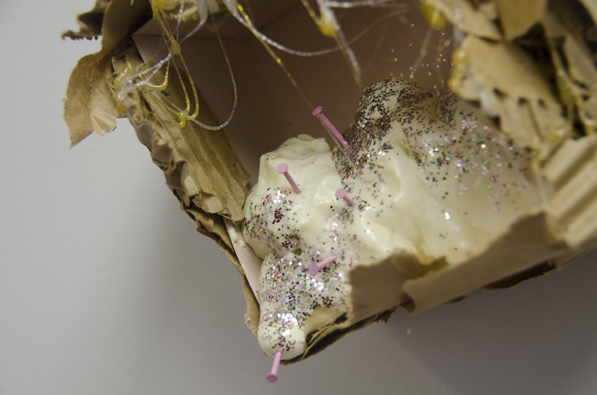   Overflow  (Detail)  Cardboard, spray paint, glitter, acrylic, hot glue,&nbsp;foam, and nails  2016 