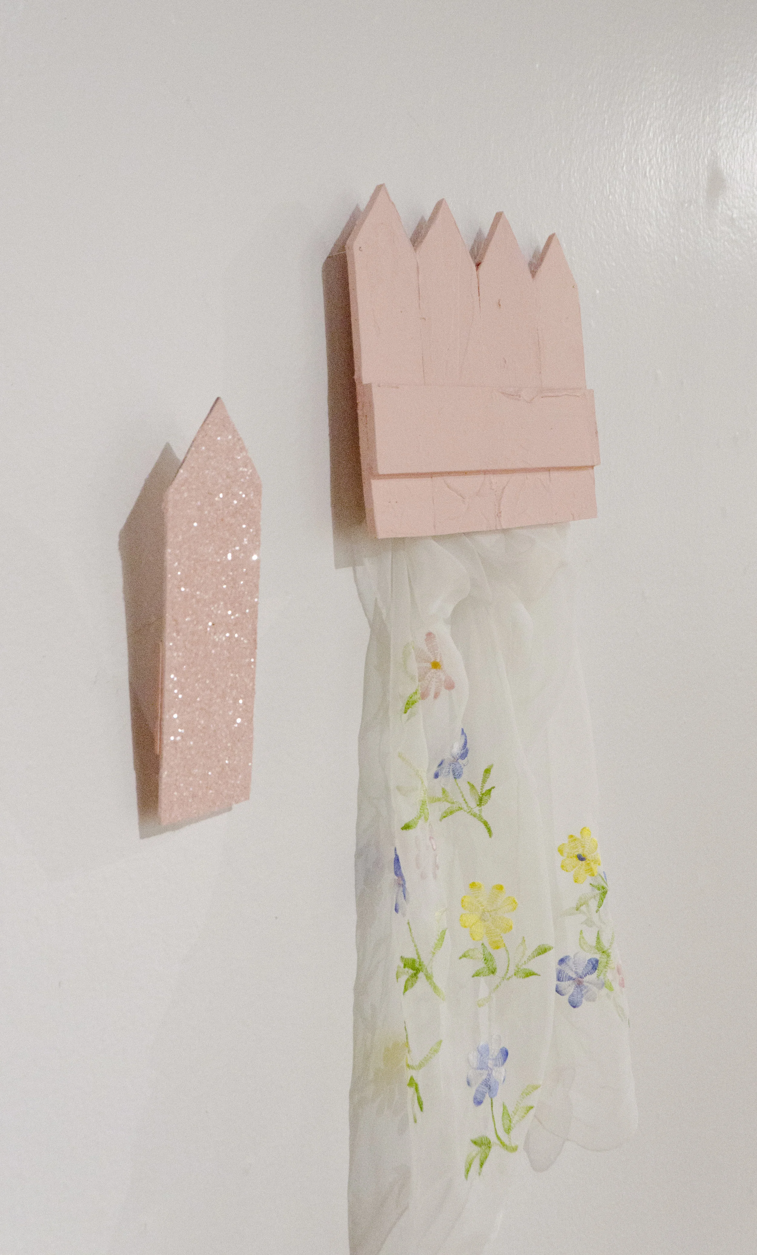   Just a bit of a garden  (Detail)   2018   Acrylic, glitter, and fabric, on foam and wood    