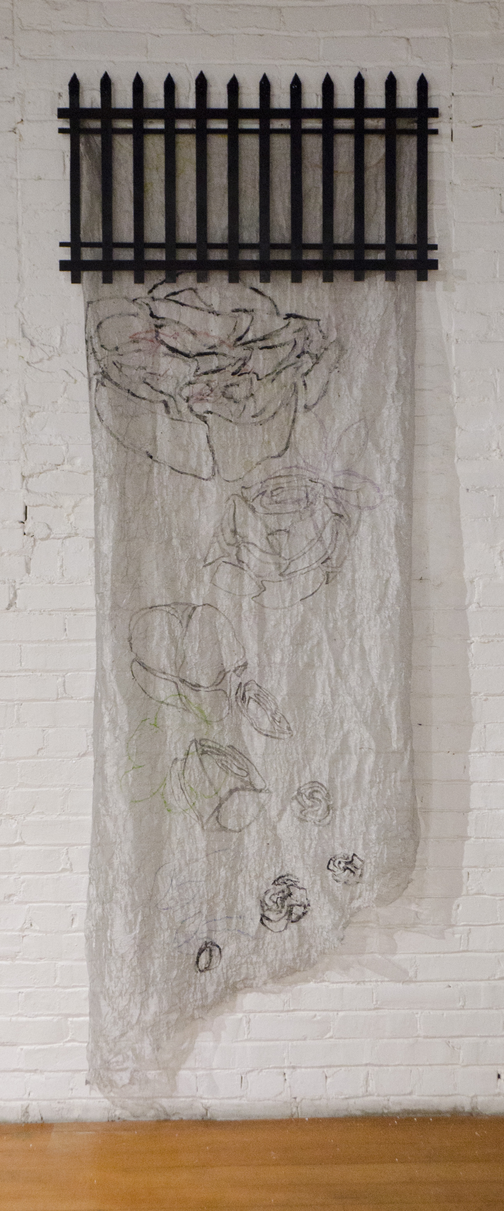   Overgrown    2018   Acrylic and pastel on fabric with spray paint and glitter on wood    
