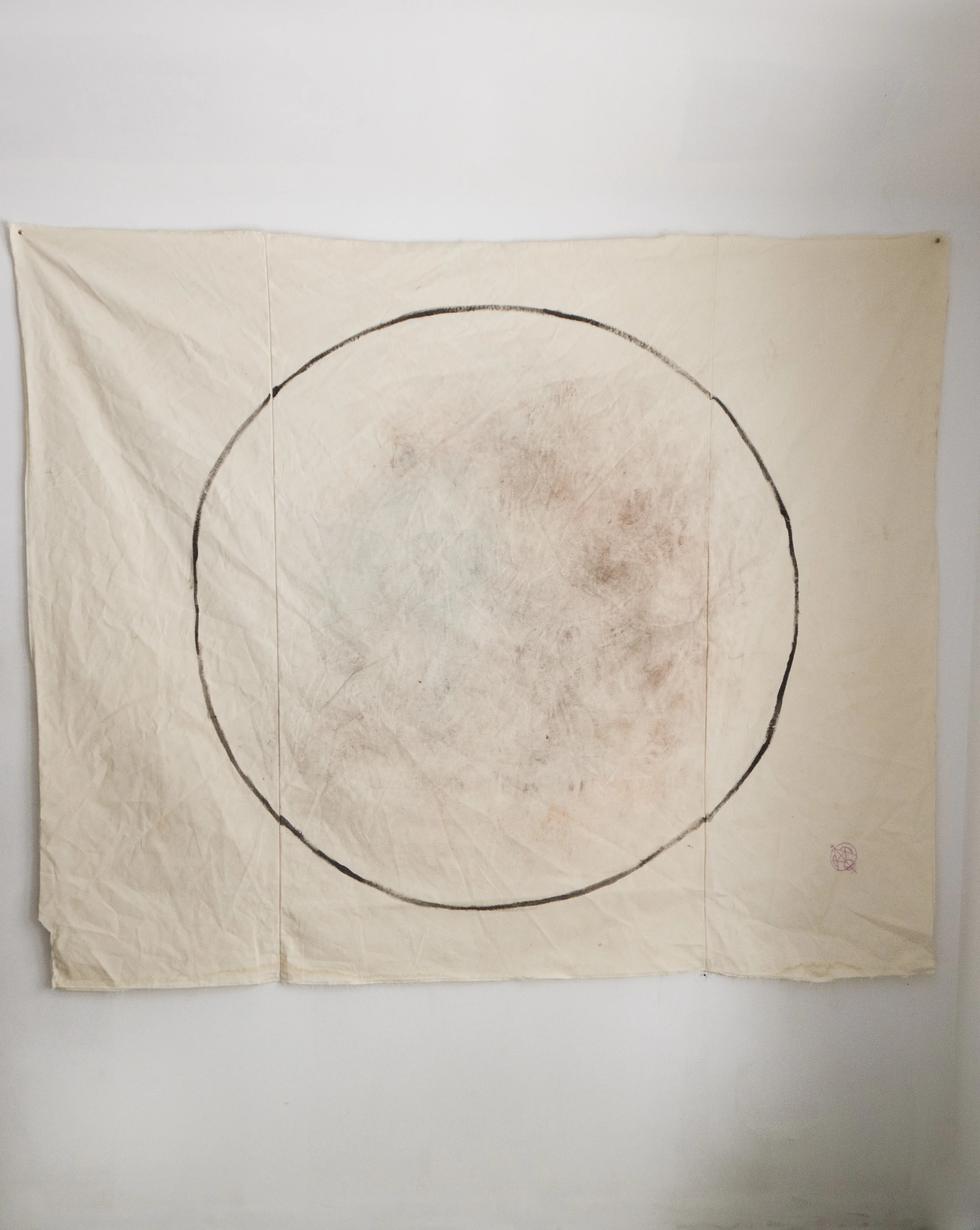   Catharsis   2019  Pigment and Ink on Canvas  the artifact from the performance of  Catharsis . This was the circle in which the dancing took place 