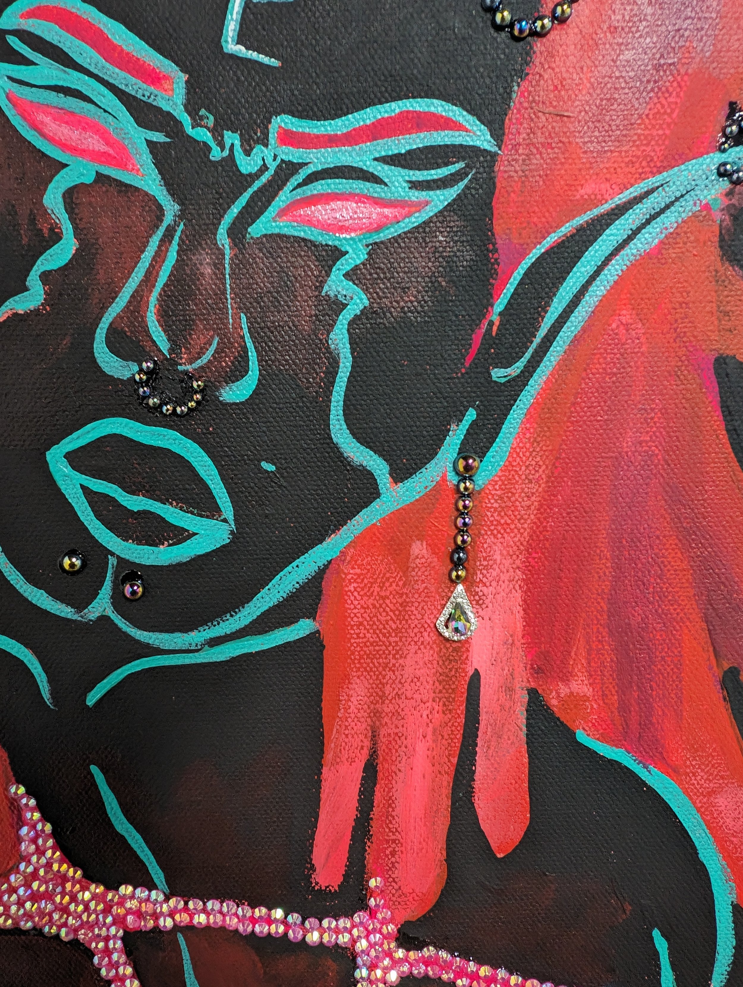   Leviticus (Detail)   2024  Acrylic, rhinestone, and pigment, on Canvas 