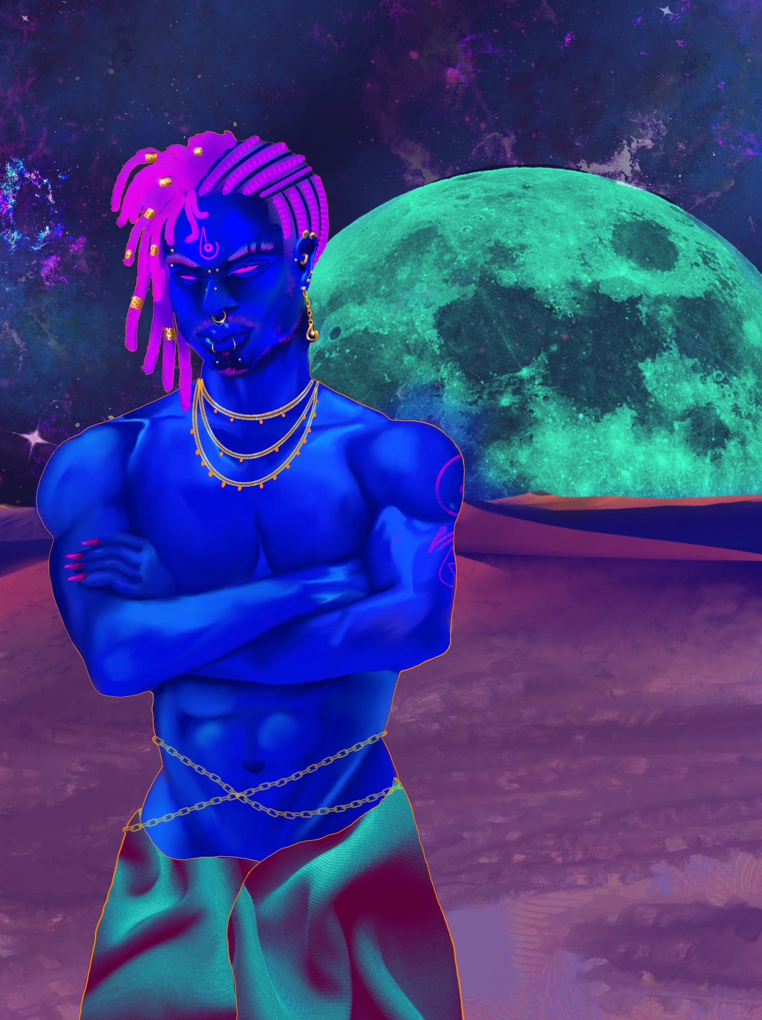   Night Traveler   2025  Digital Painting and Collage 