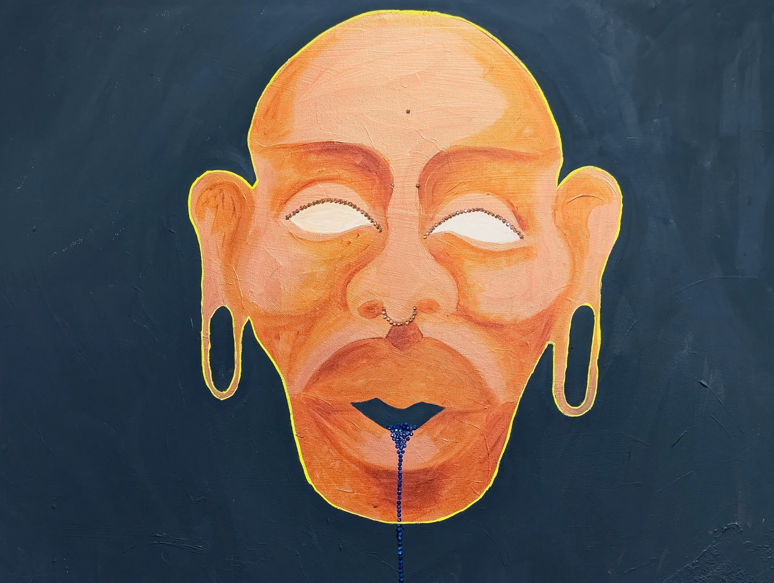   Grotesque from Mazeran Castle (House of Venus)  (detail)  2025  Acrylic and Rhinestone on canvas 