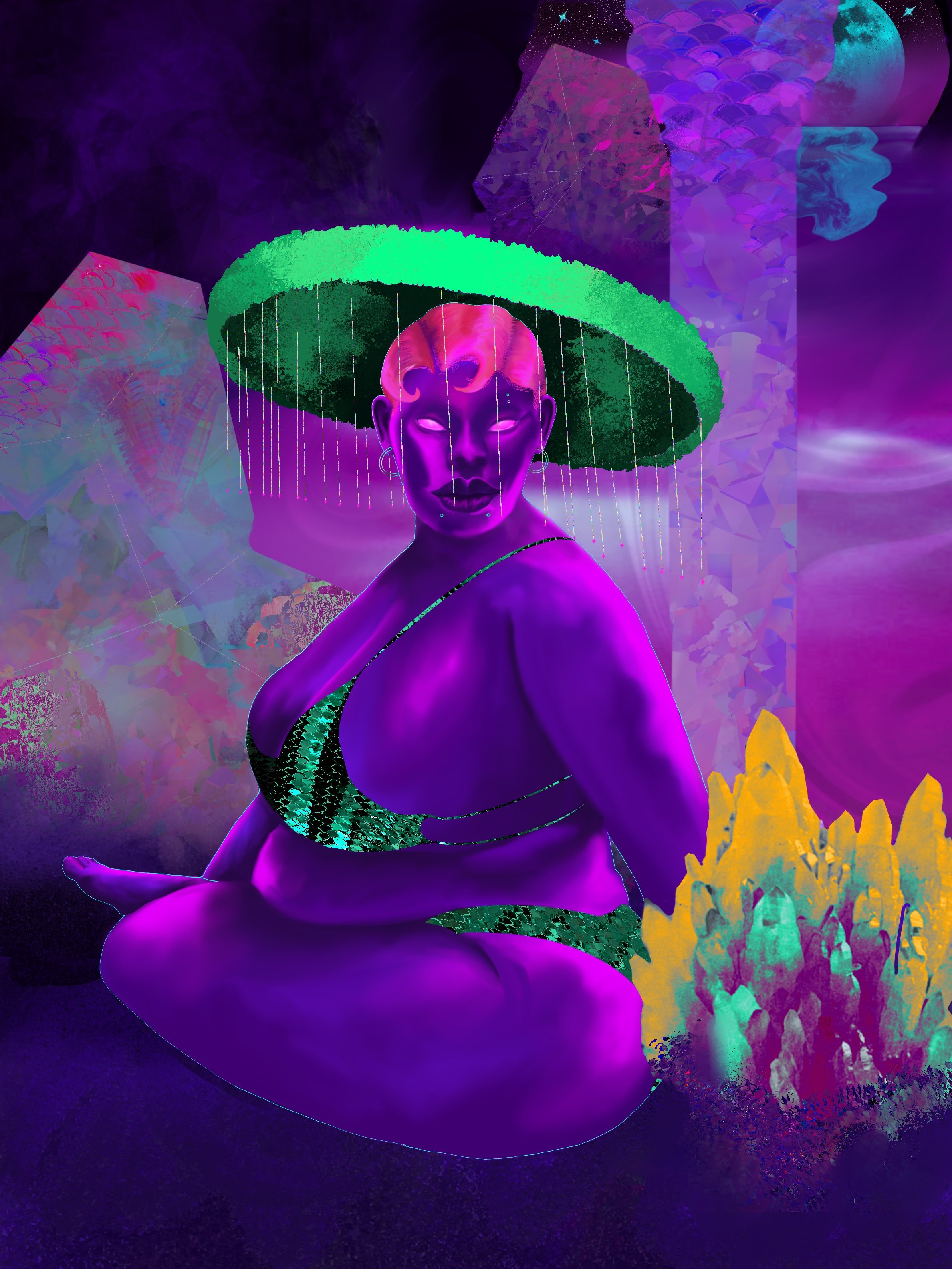   Witch of the Crystal Cavern( Big Girl Chillin)   2026  Digital Painting and Collage 