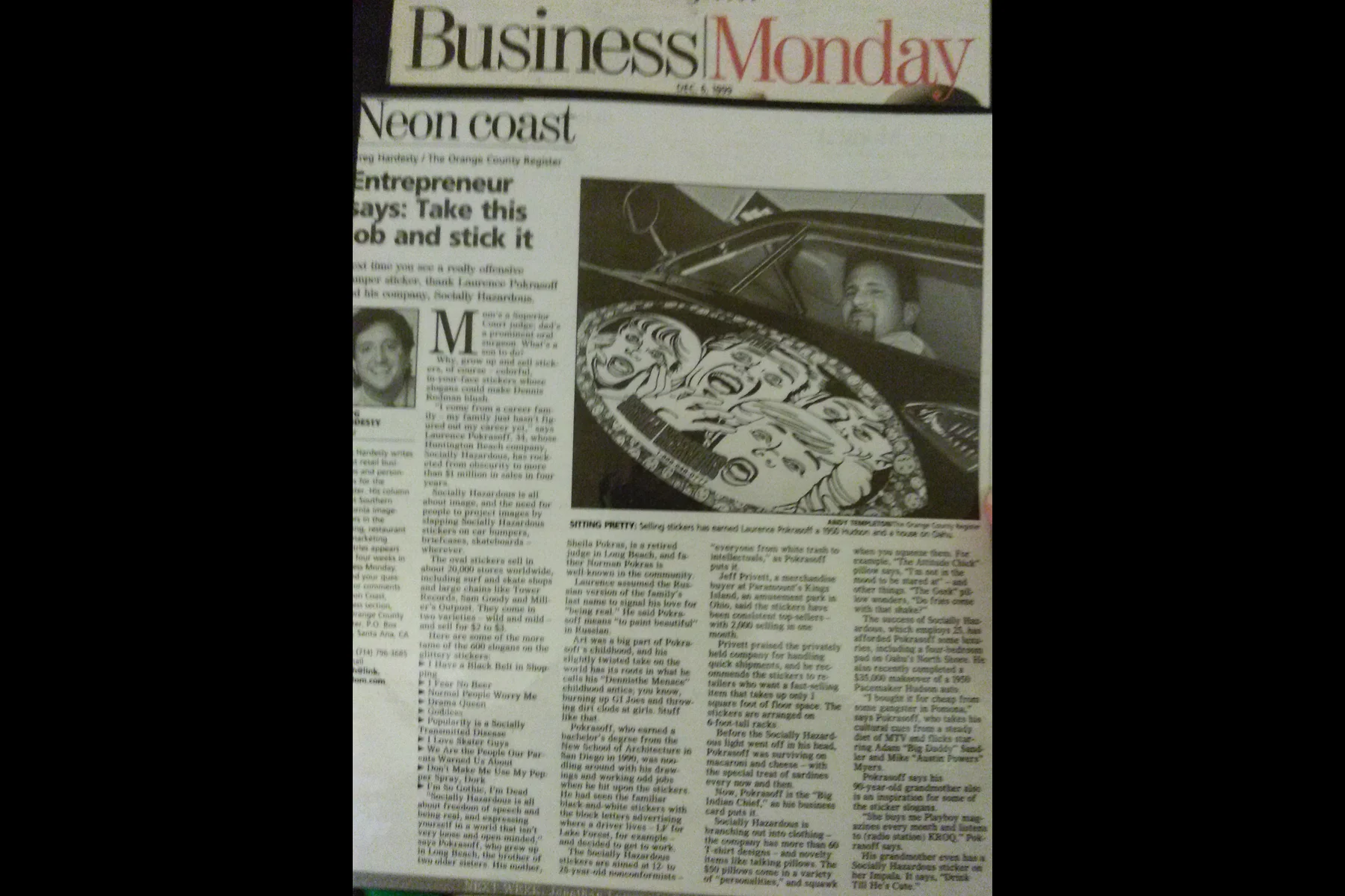 <font color=#FF0000 size=5><b>ORANGE COUNTY REGISTER BUSINESS SECTION INTERVIEW WITH SOCIALLY HAZARDOUS</b></font>
