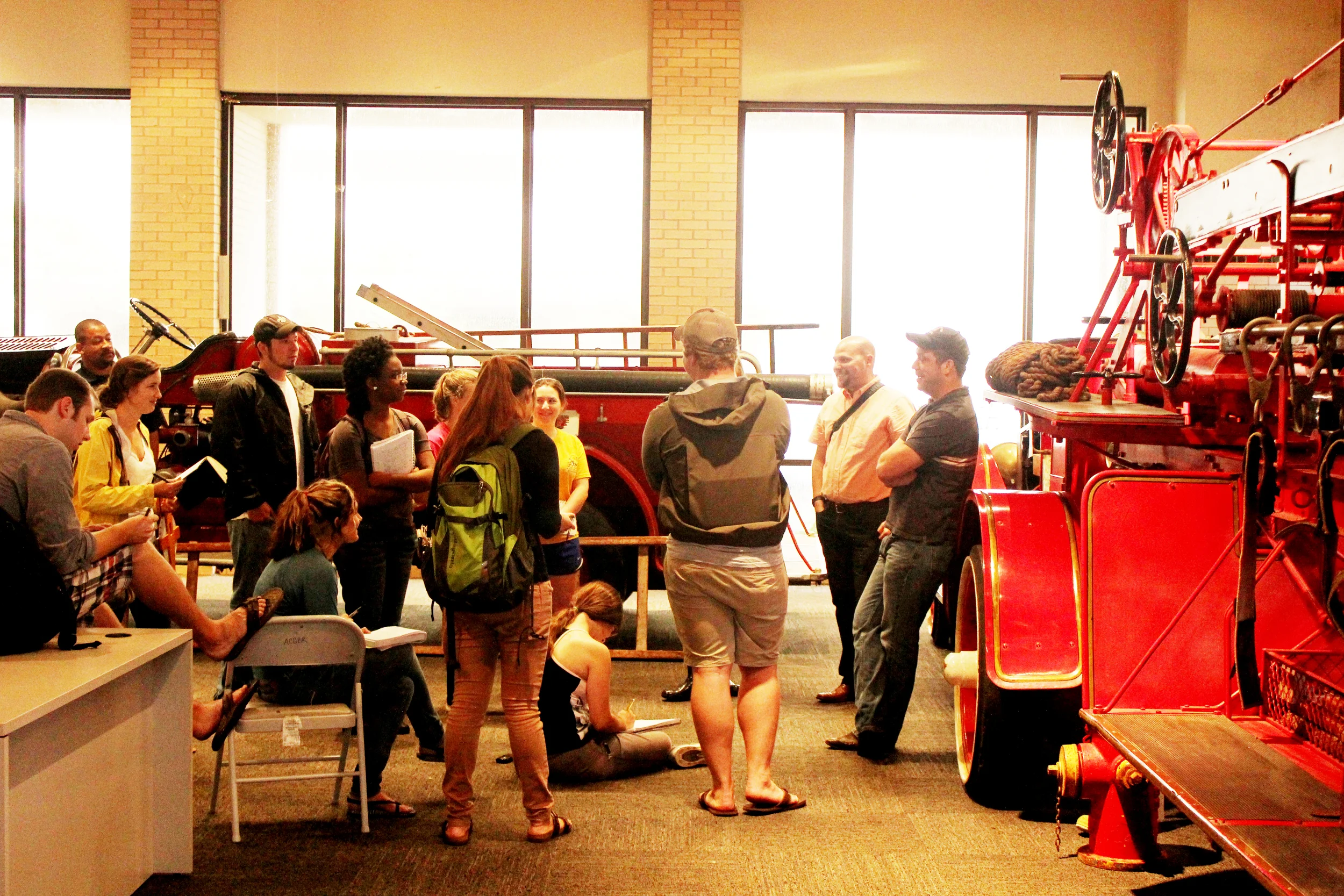 LSU Architecture students interviewing Fire Dept. administrators and measuring museum artifacts