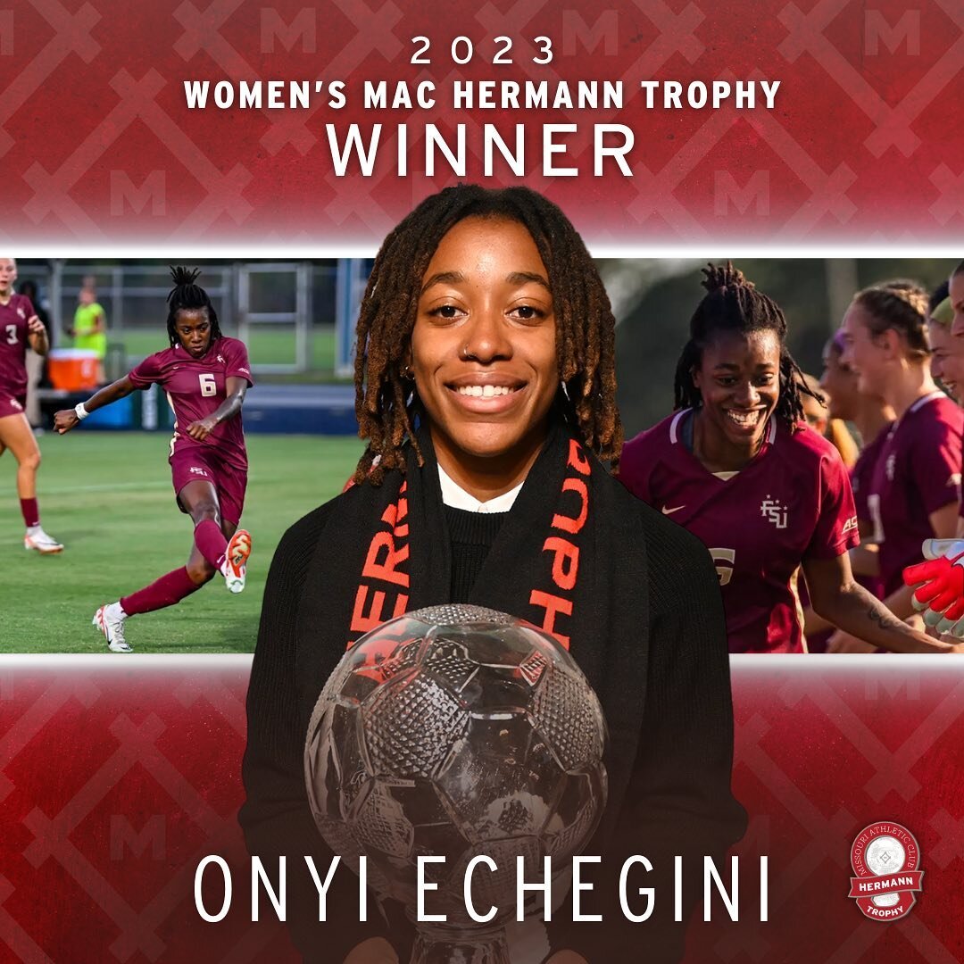 Onyi Echegini from @nolesoccer is the 2023 Women&rsquo;s MAC Hermann Trophy Winner! #ncaasoccer #collegesoccer @unitedsoccercoaches