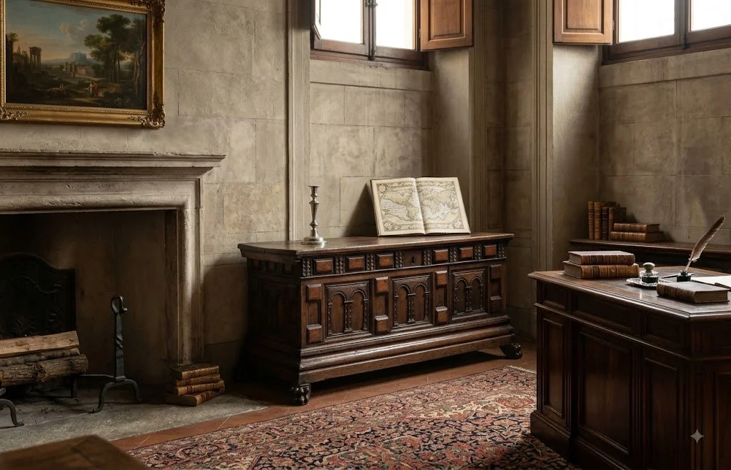 Italian Baroque Cassone Marriage Chest, Solid Walnut, Circa 1700-1730
