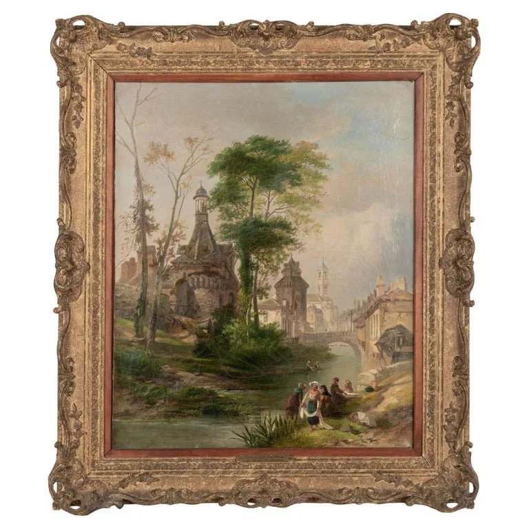 19th Century Painting by James Vivien de Fleury "Montfort, Brittany"