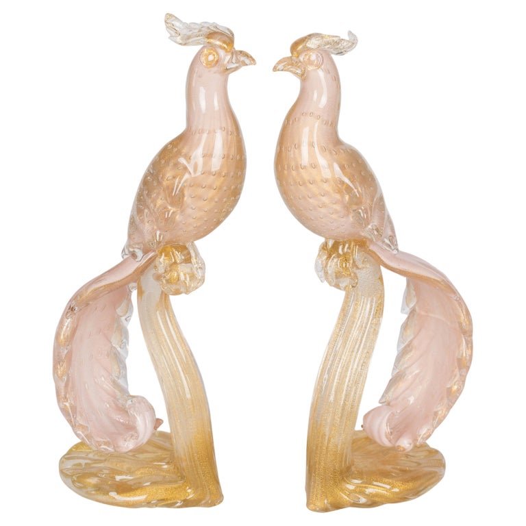 Pair of Murano Glass Barbini Birds of Paradise
