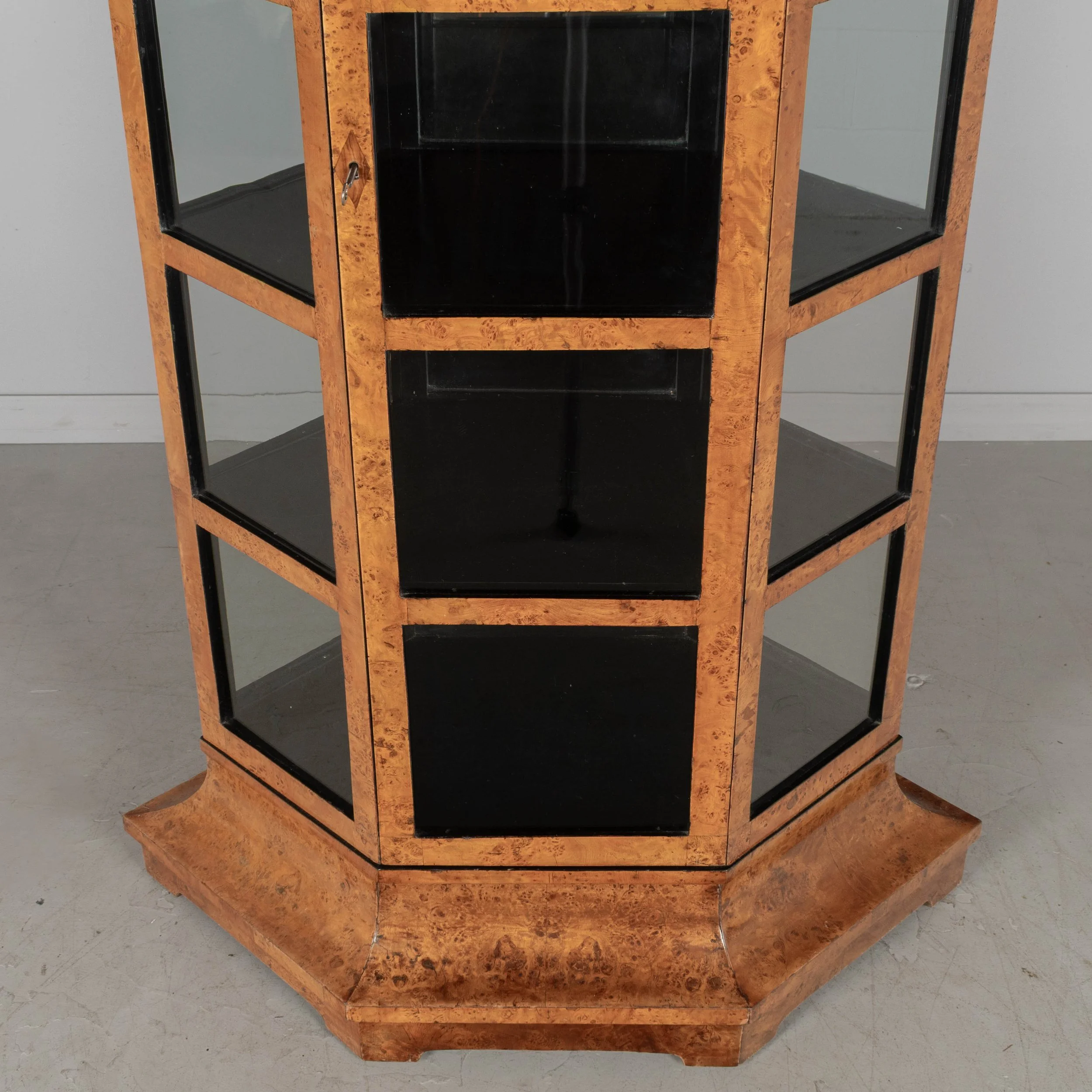 Biedermeier Hexagonal Vitrine, Elm Wood & Glass,
