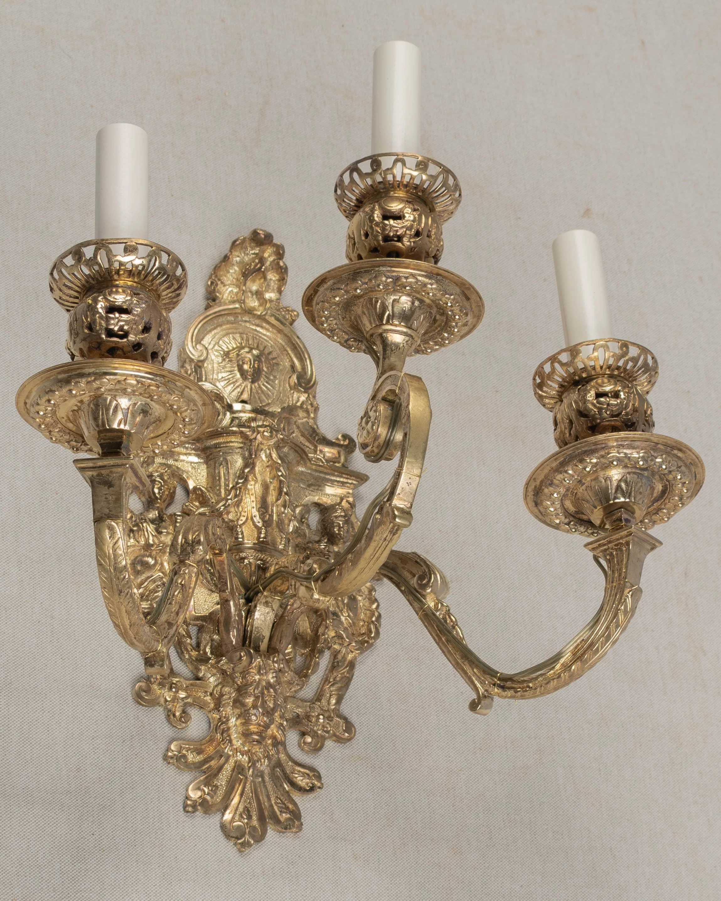 Pair of 19th Century French Baroque Cast Bronze Wall Sconces