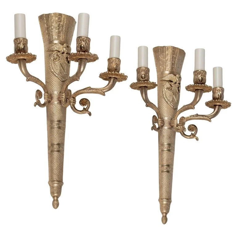 pair of early 20th Century Napoleon III style French cast bronze sconces,