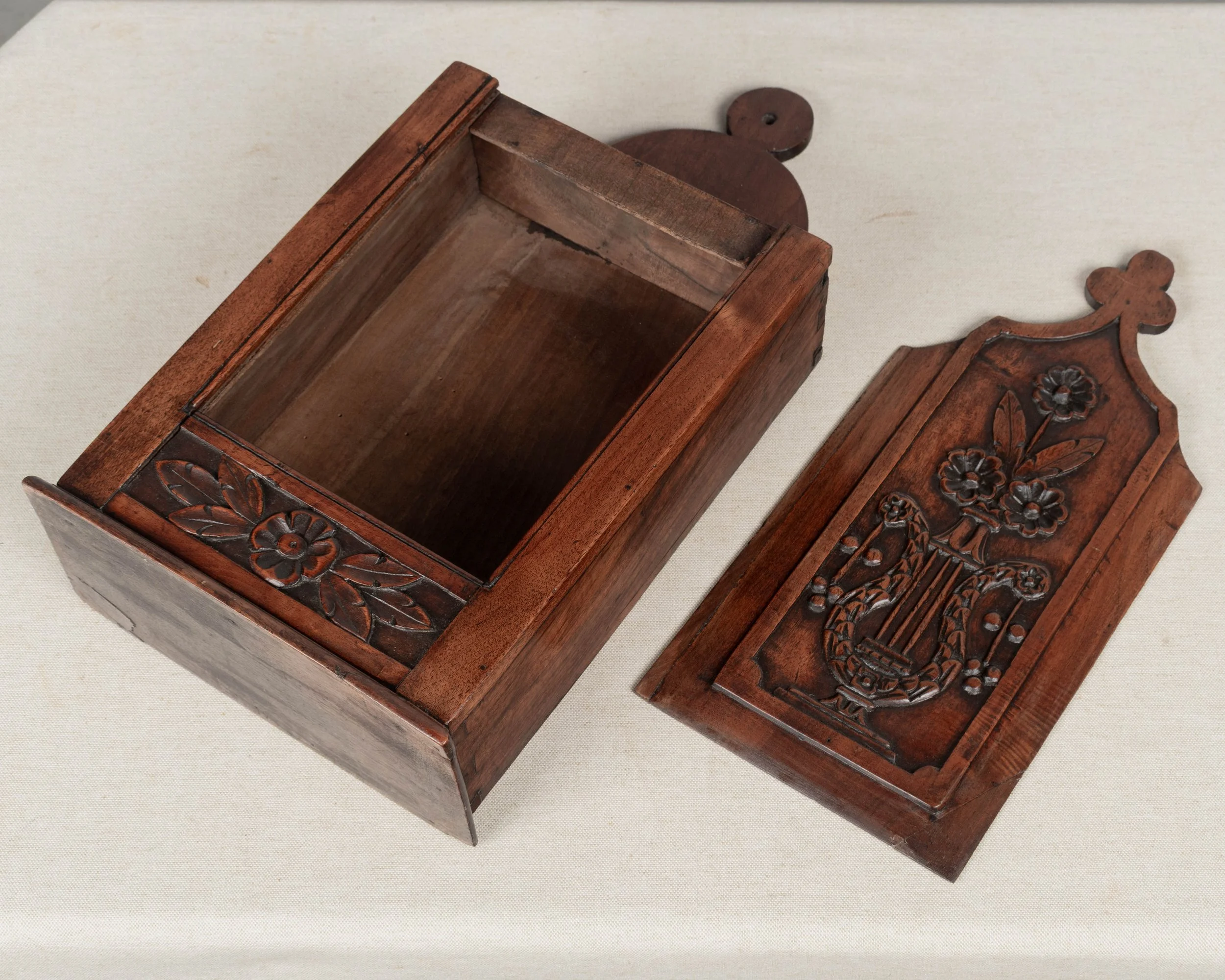 19th Century French Fariniere Box, Hand-Carved Walnut, Circa 1850