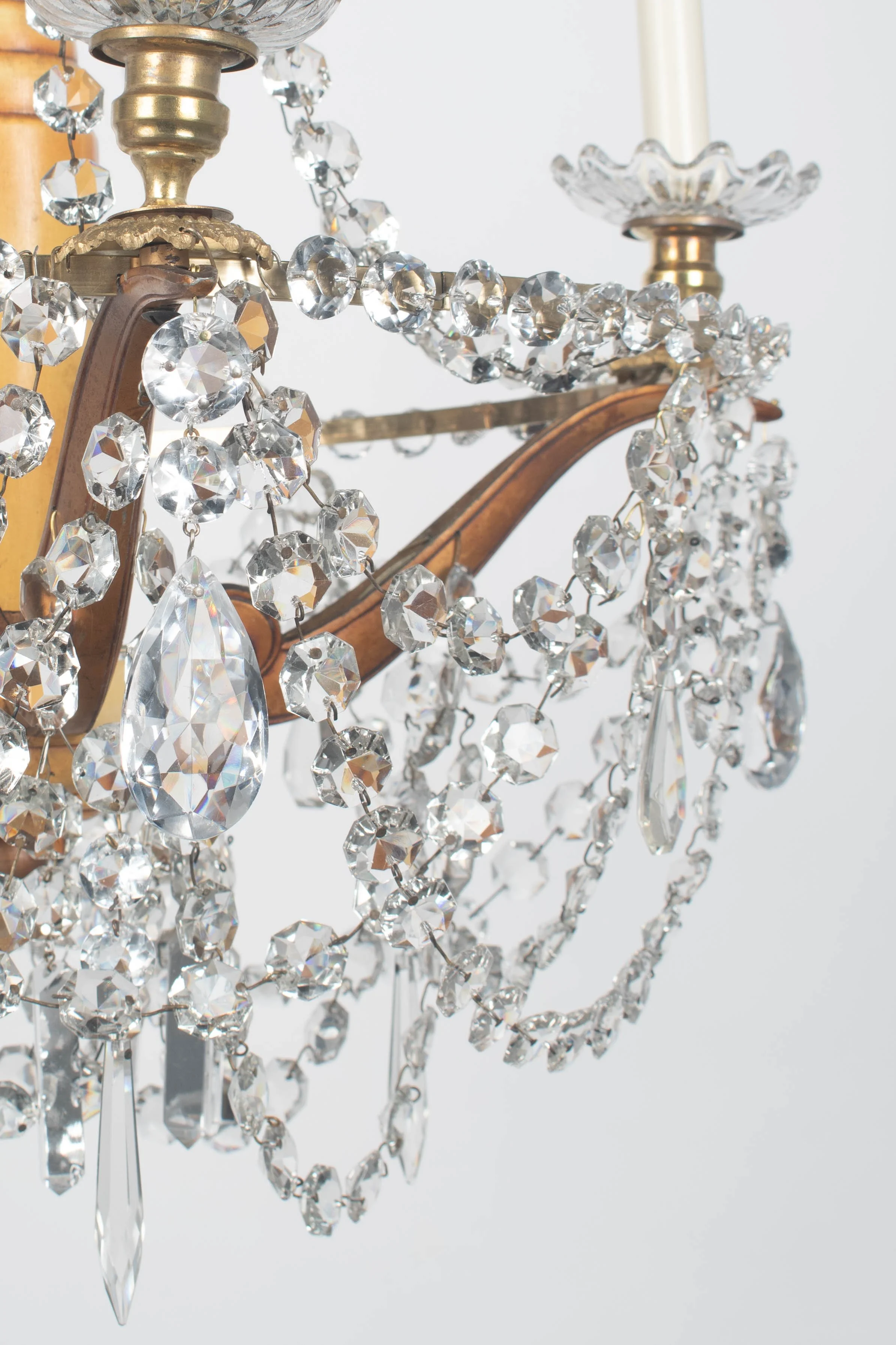 French Art Deco Brass and Crystal Chandelier 4 Lights