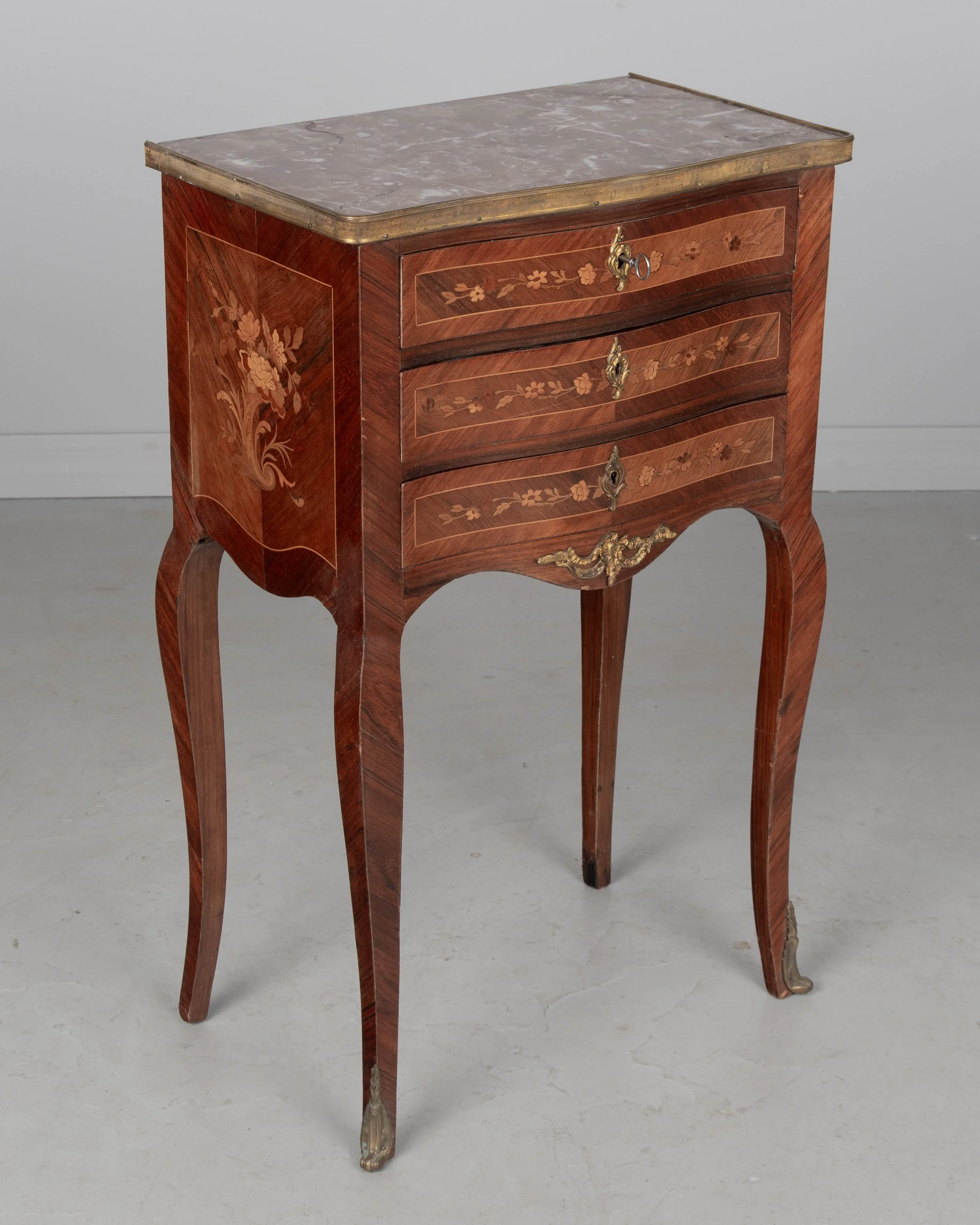 Louis XVI Style Marble Top Nightstand or Side Table