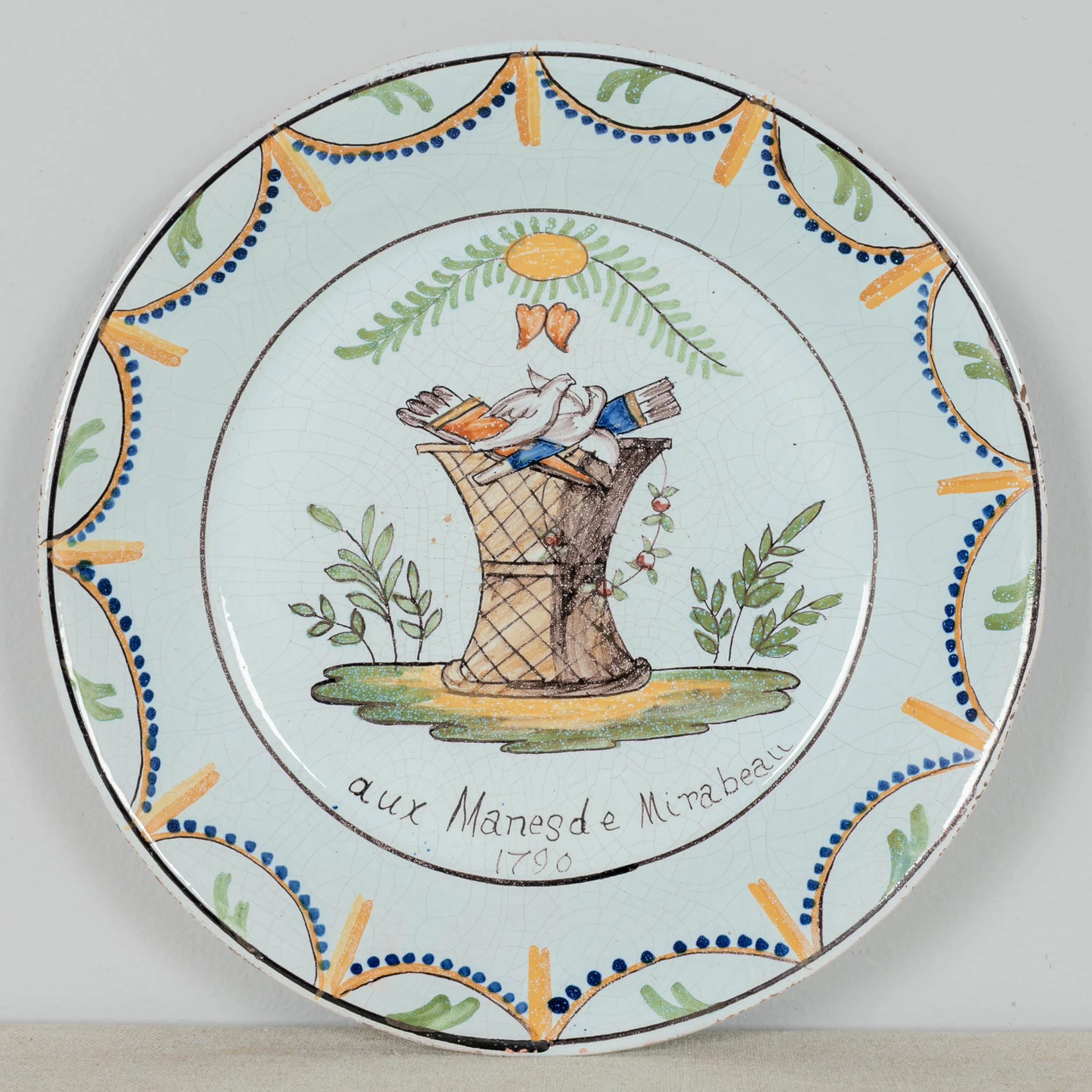 French Revolution Faience Plate, Hand-Painted, Circa 1790