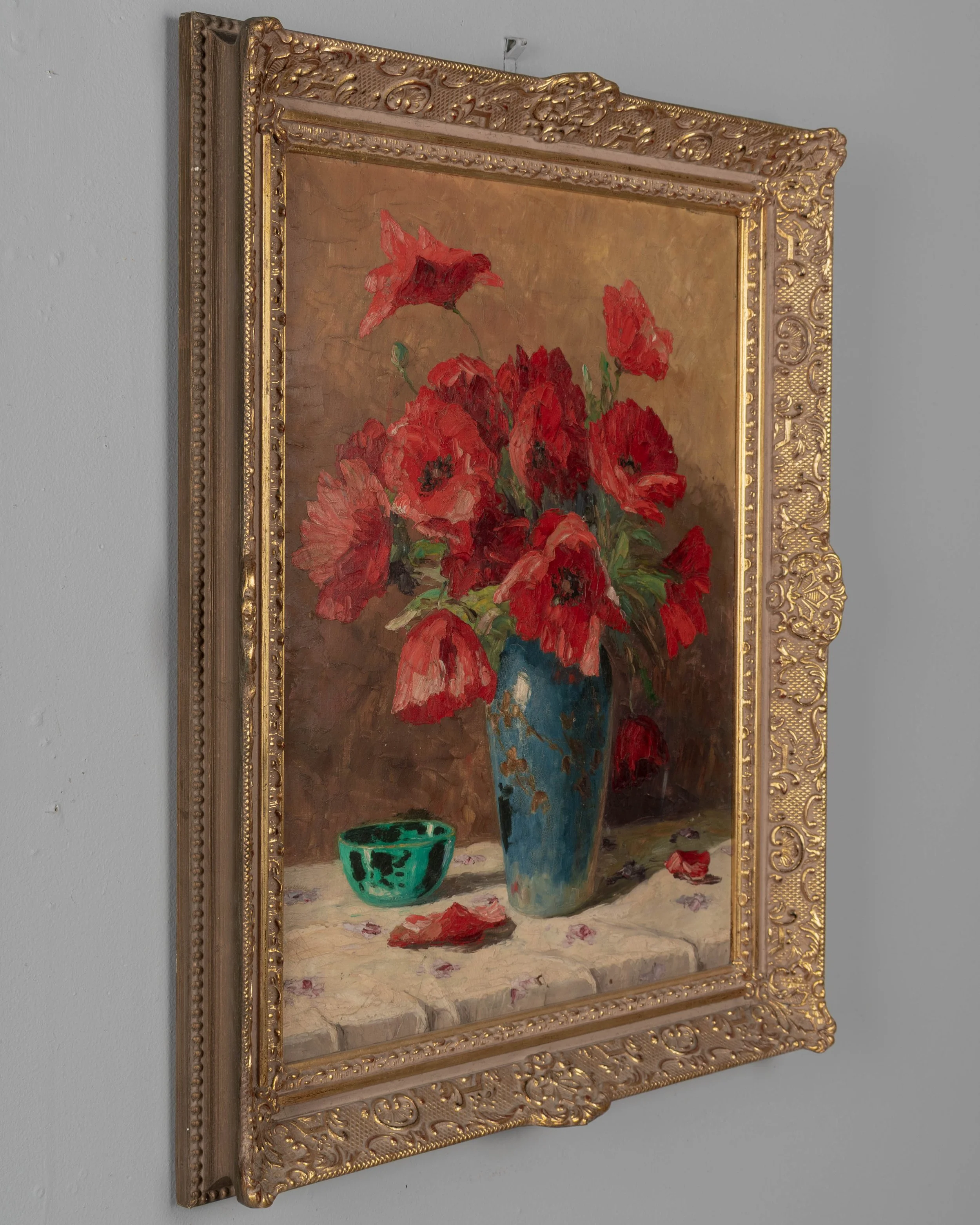 Mid-Century Floral Still Life With Poppies Painting