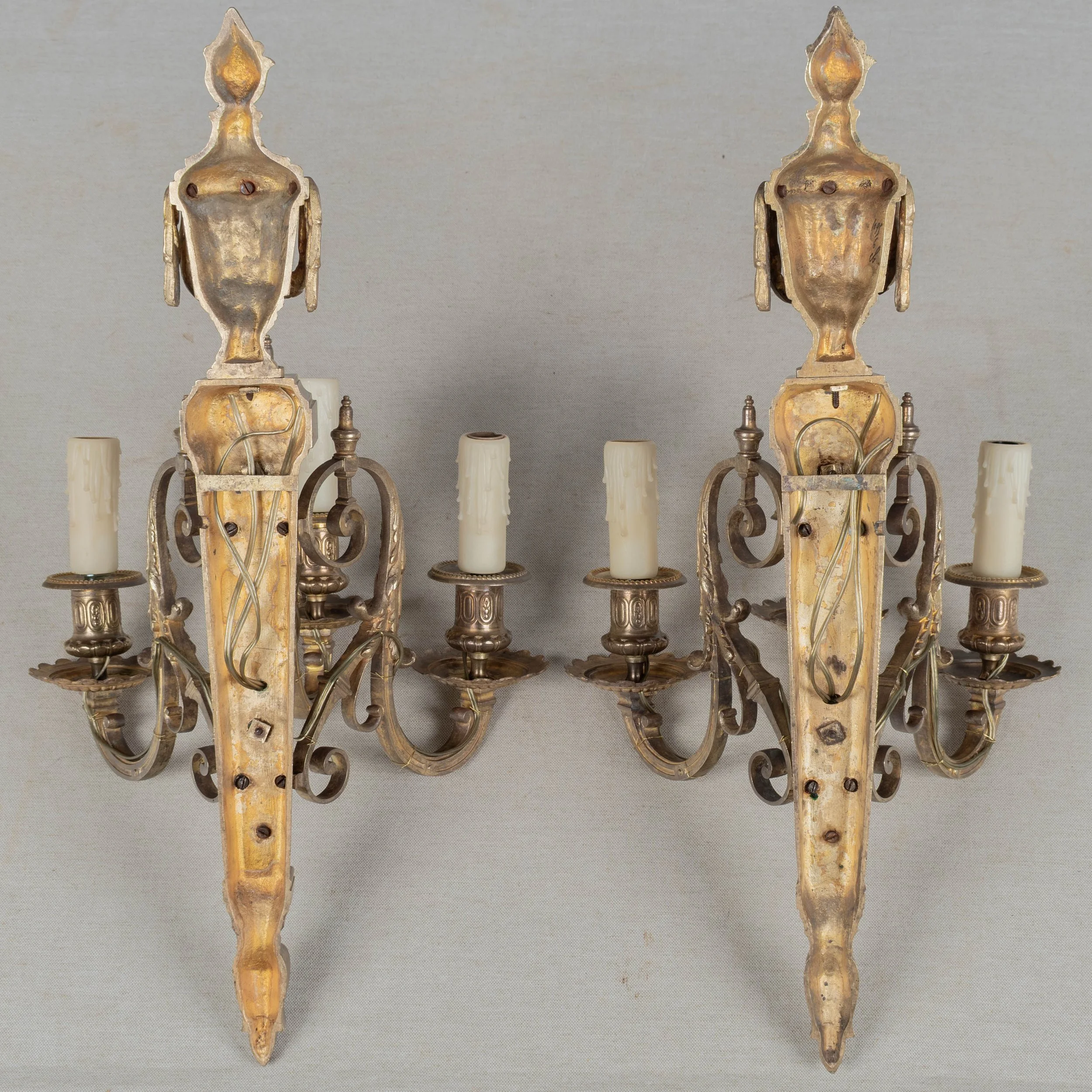 Pair of 19th Century Louis XVI Style Cast Bronze Wall Sconces