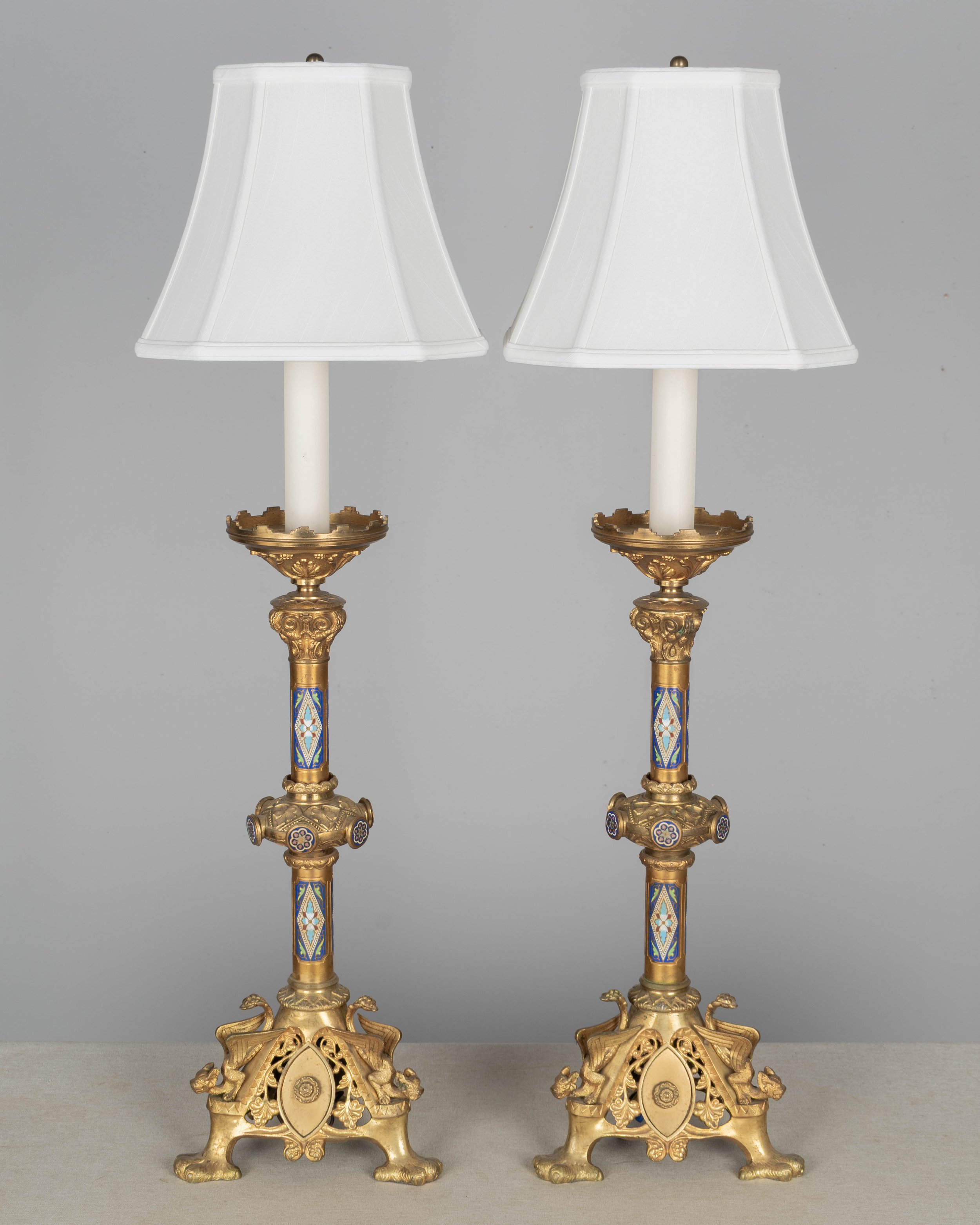 Pair of 19th Century French Bronze Candlestick Lamps