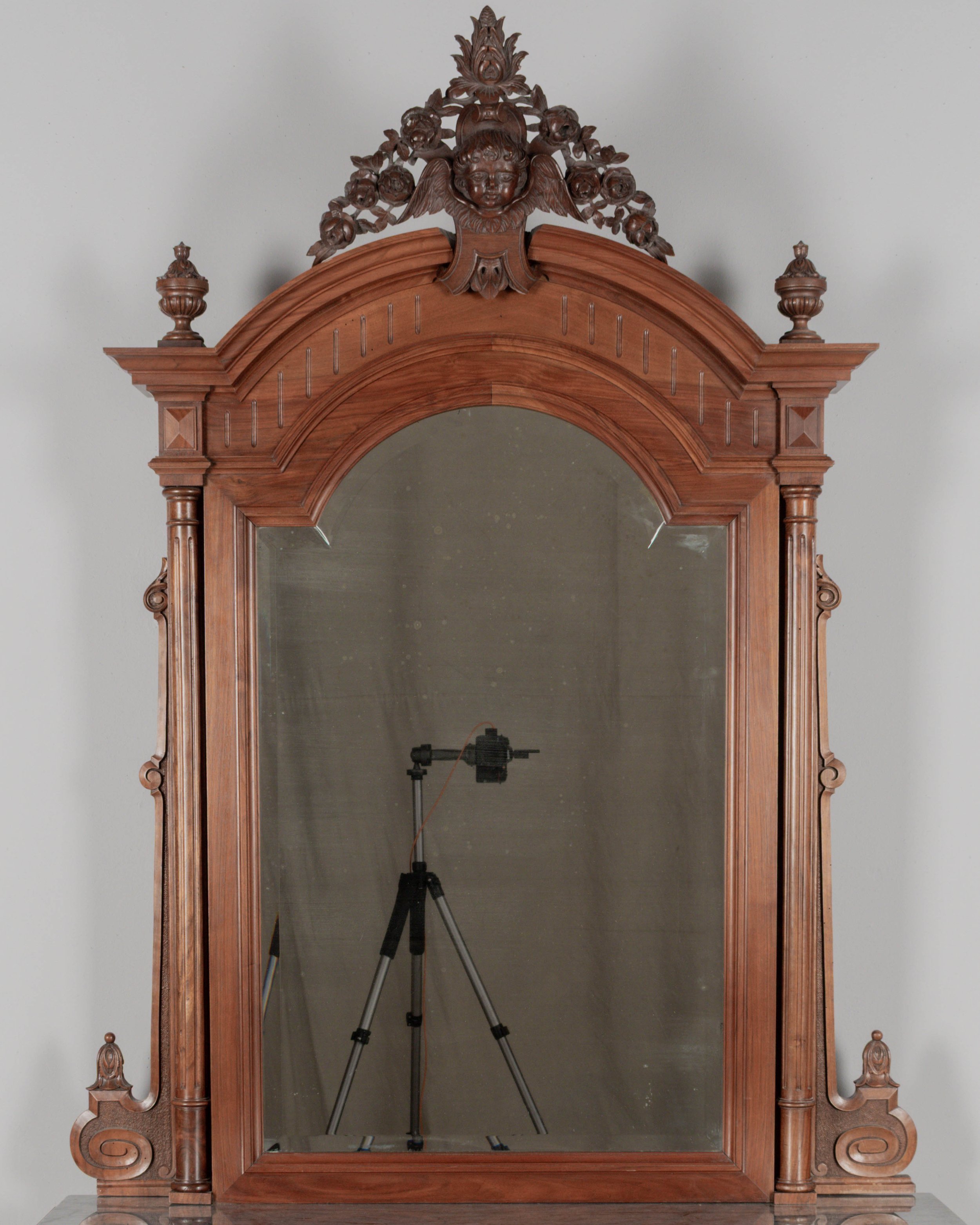 Italian Walnut Marble Top Dresser and Mirror