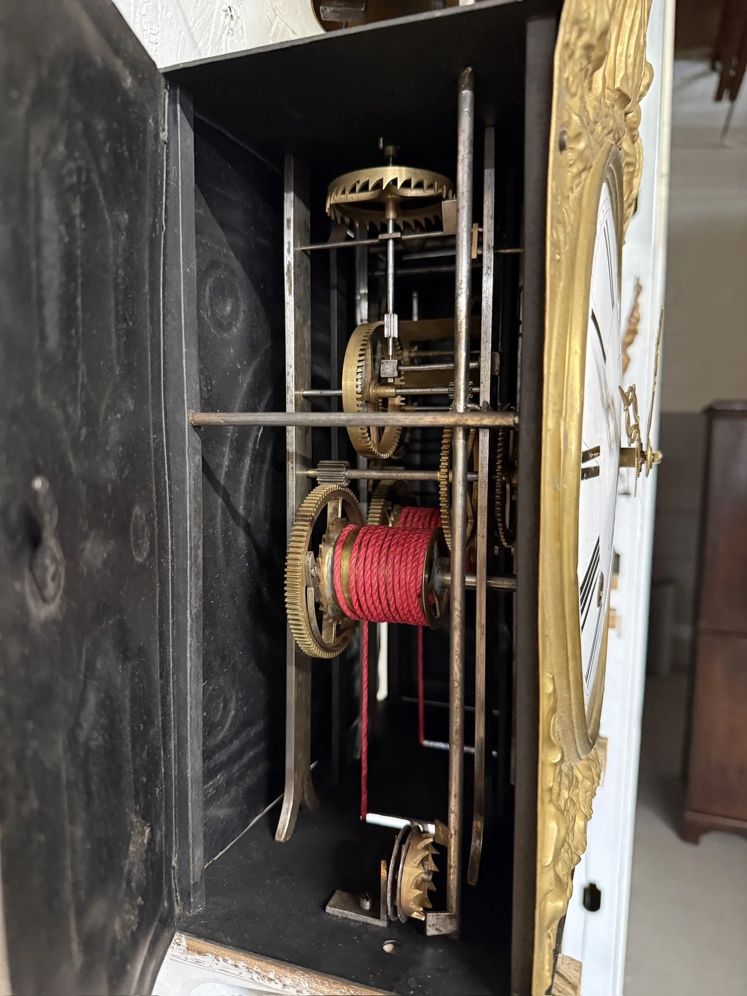 A late 19th century Morbier works for a tall case clock from Boivin at Chateauroux