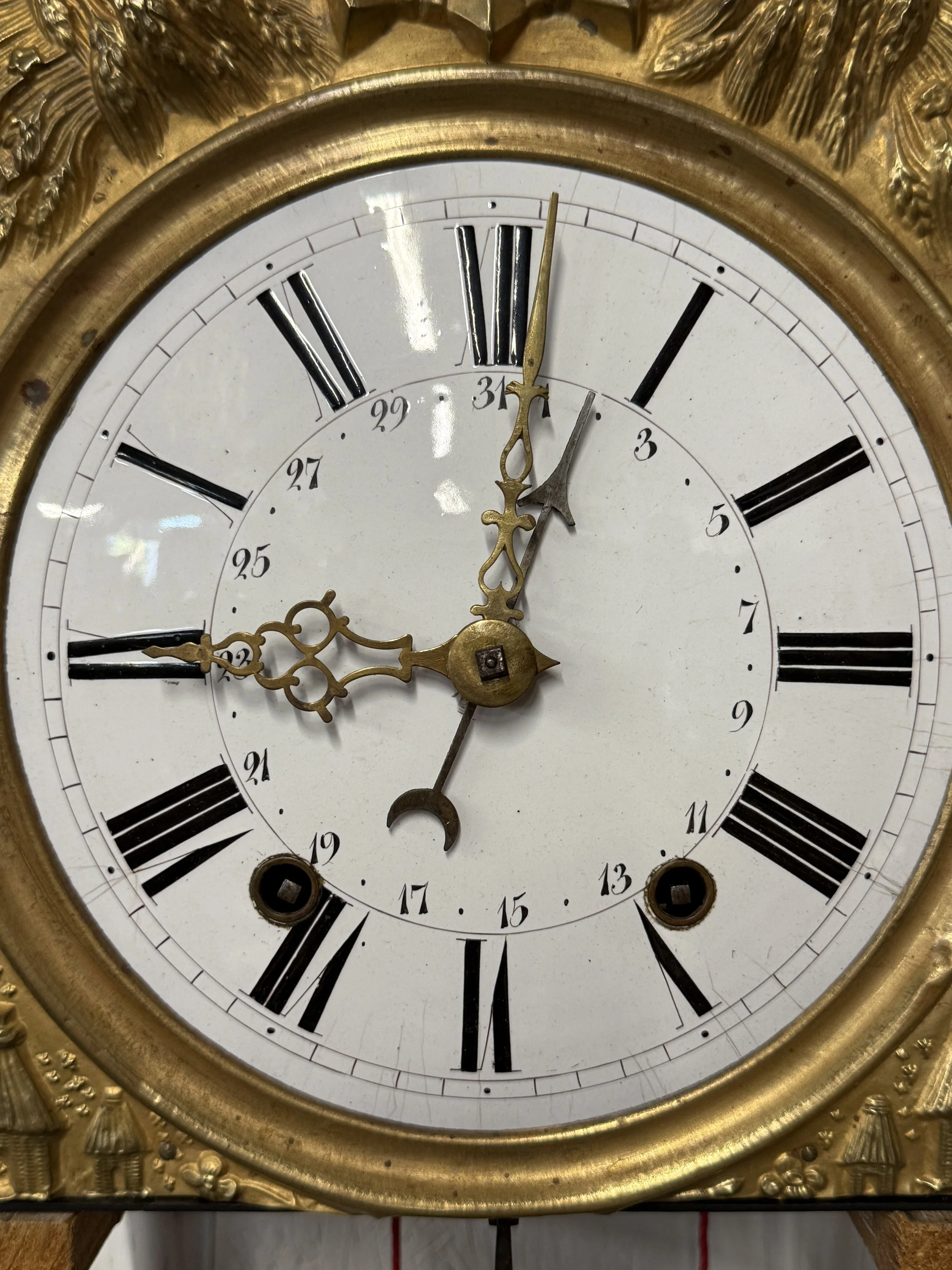A late 19th century Morbier works for a tall case clock.