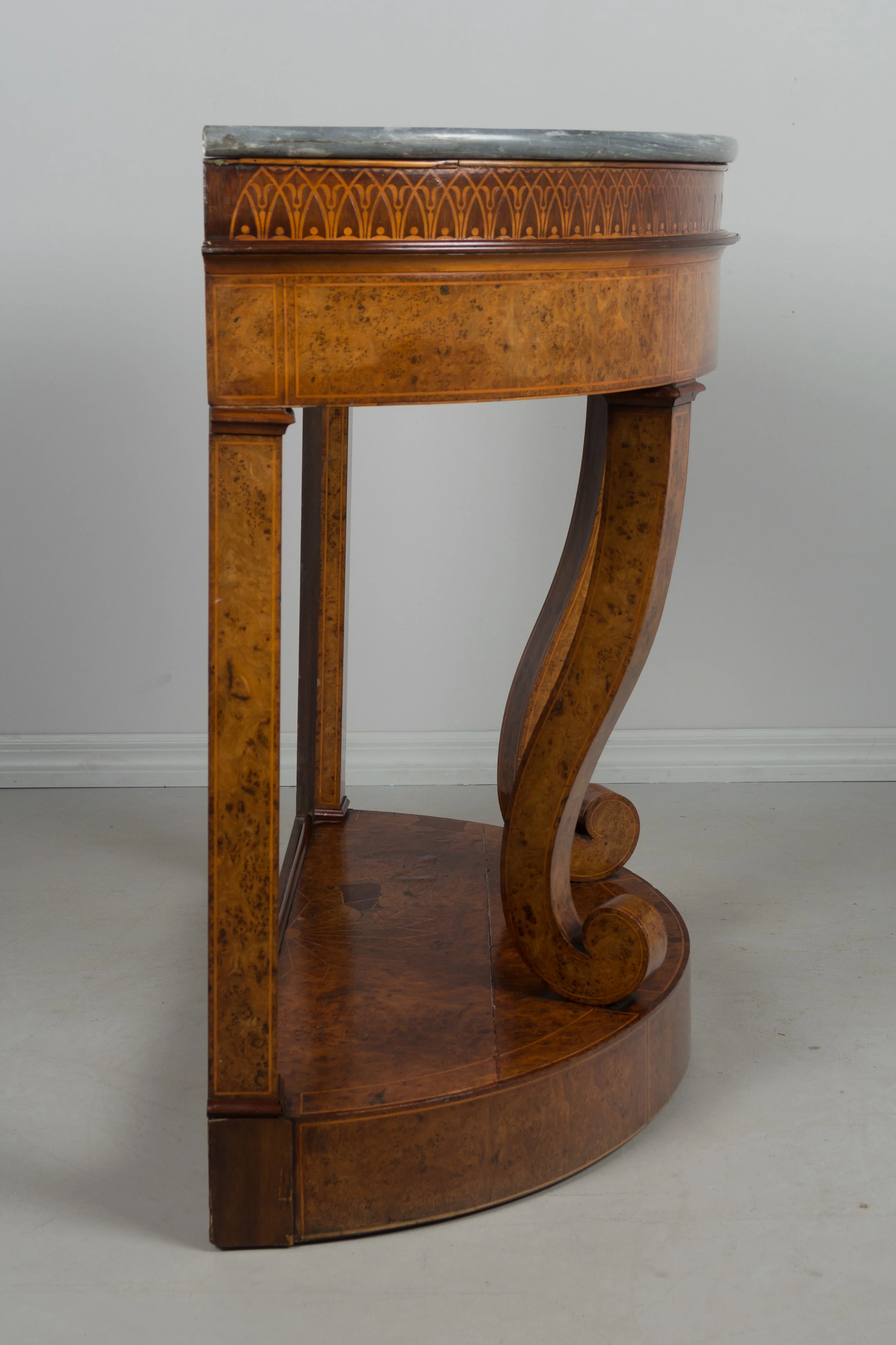 19th c. Biedermeier Demilune Console Jardiniere