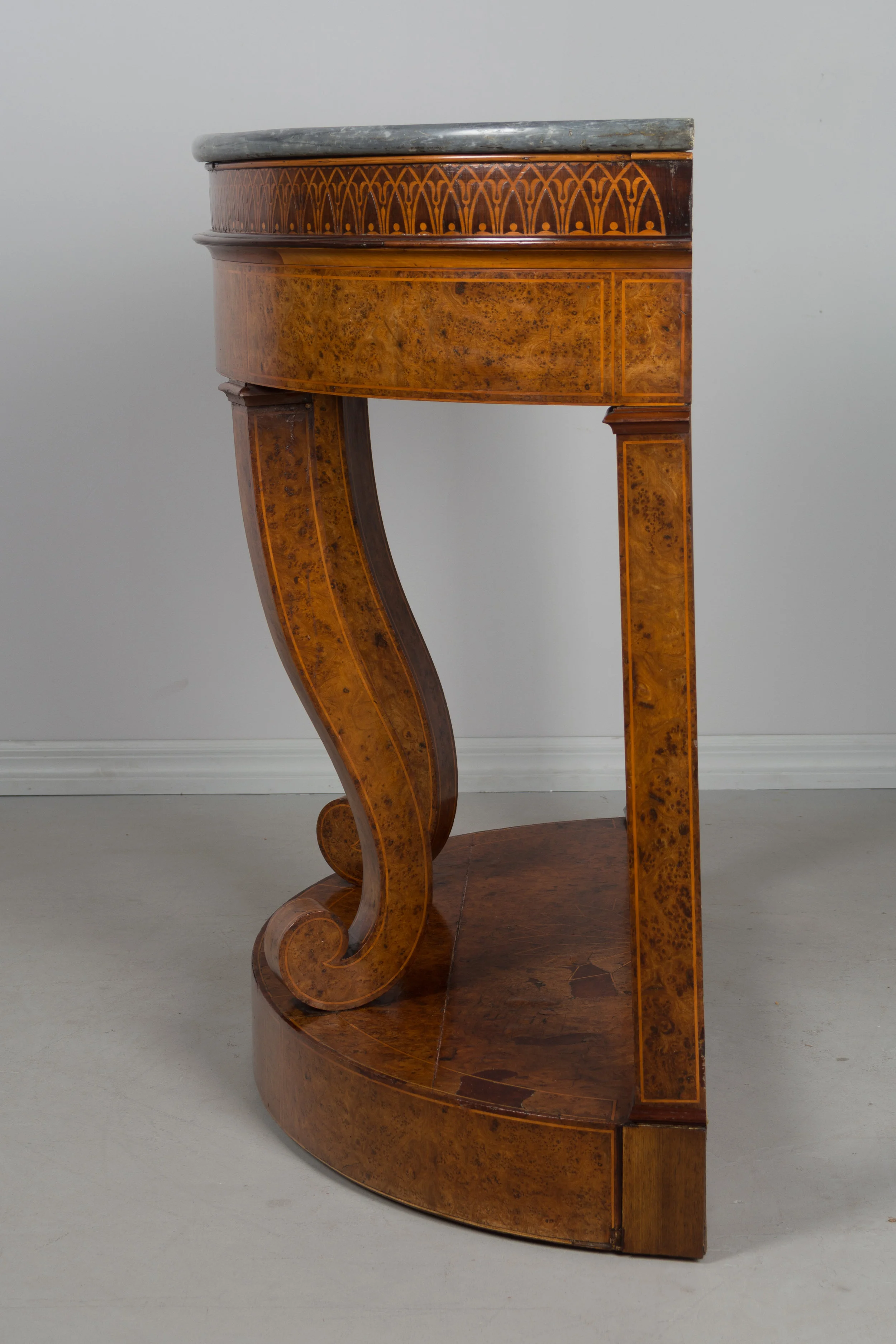 19th c. Biedermeier Demilune Console Jardiniere