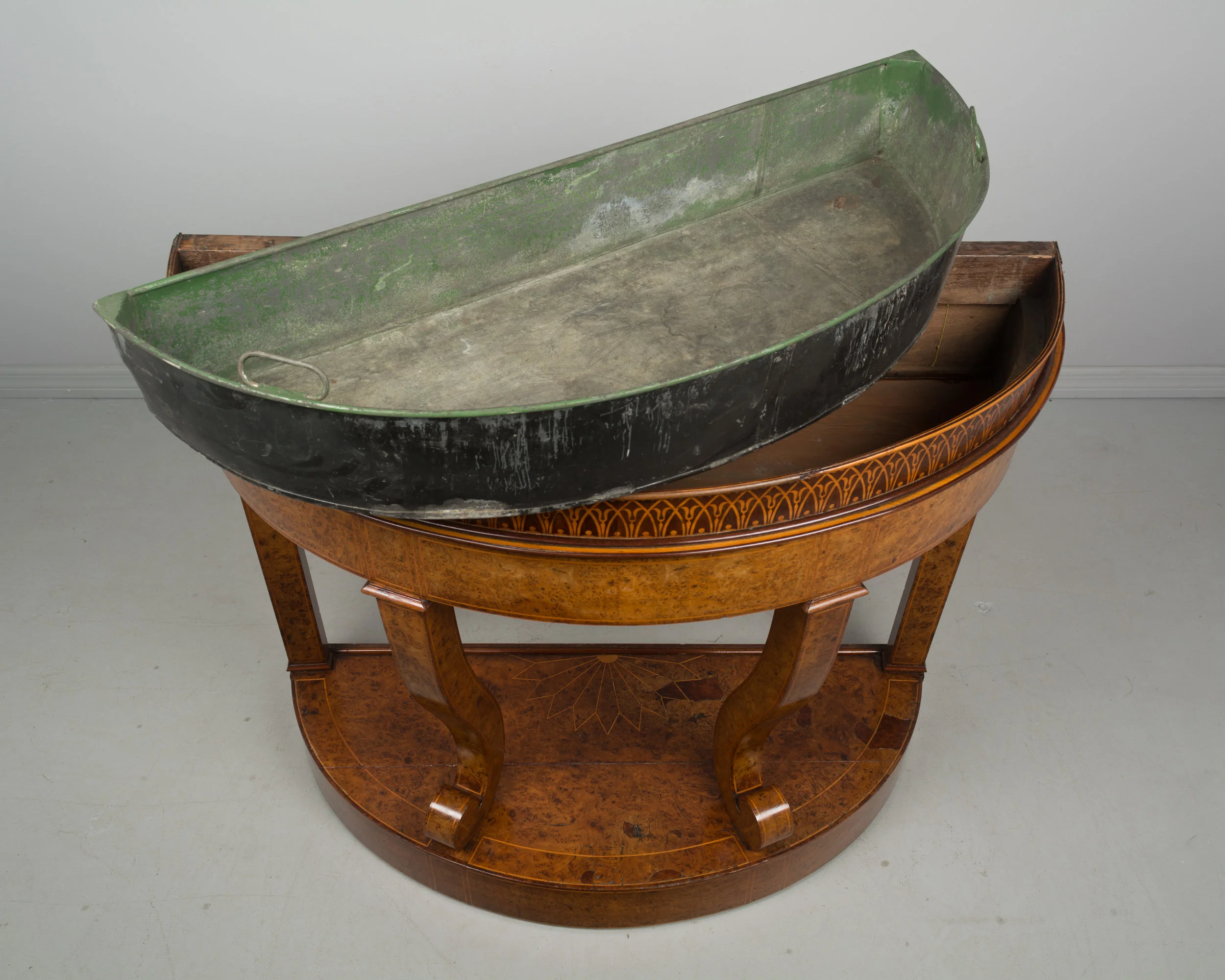 19th c. Biedermeier Demilune Console Jardiniere
