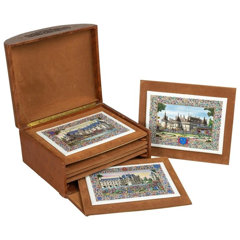 French Chateaux Porcelain Plaques - Box Set of Six